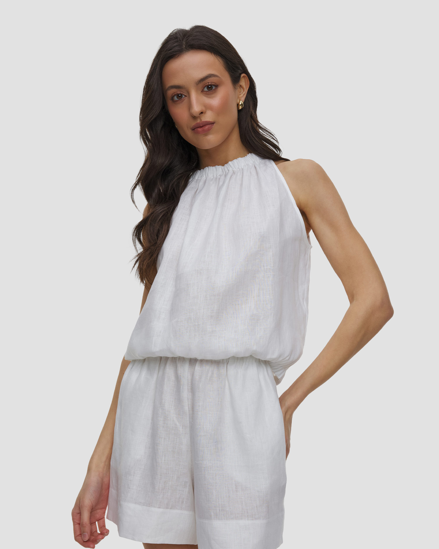 Top en lin blanc pour femmes Kori, Couleur: Biały