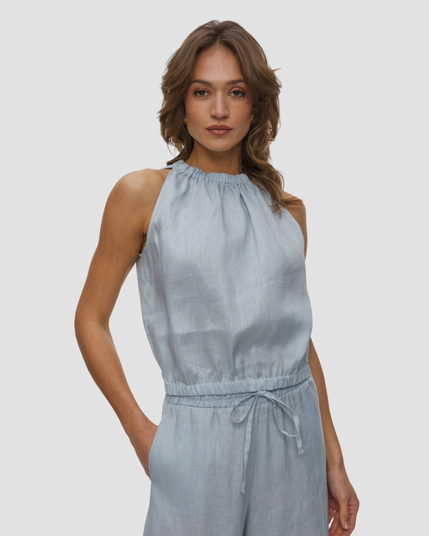 Top en lin bleu pour femmes Kori, Couleur: Niebieski