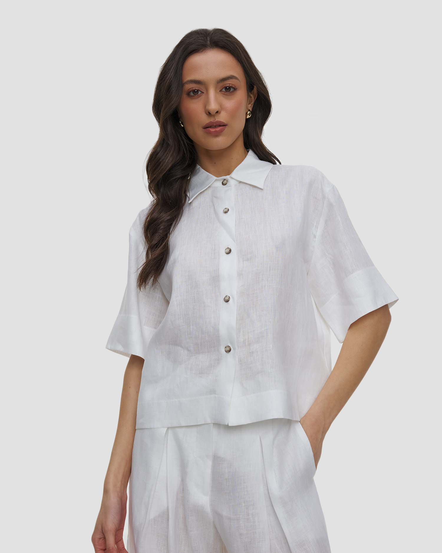 Camicia in lino da donna Kori, Colore/Disegno: Biały