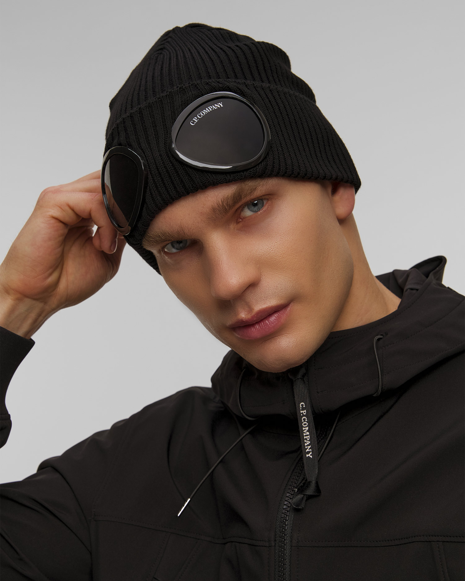 Bonnet noir pour hommes C.P. Company Cotton Goggle