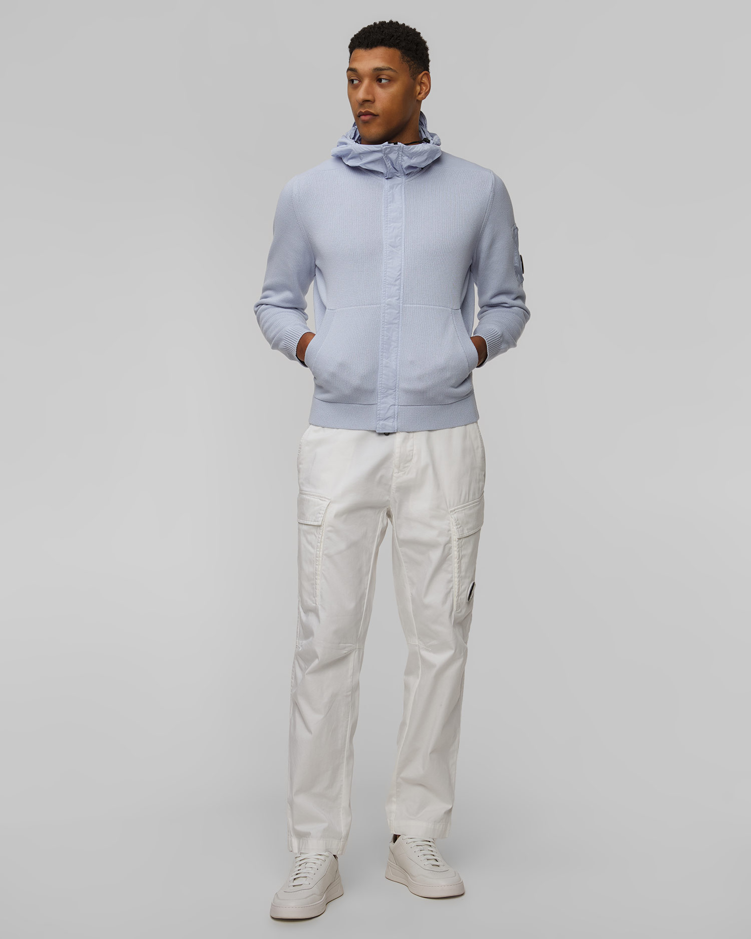 Sweat-shirt bleu pour hommes C.P. Company Cotton Mixed Hooded Lens Knit