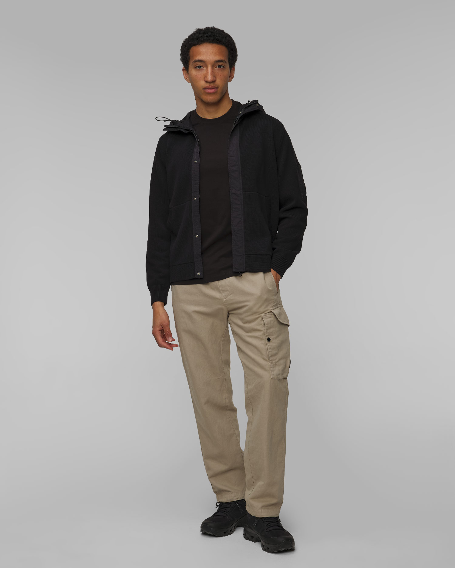 Sweat-shirt noir pour hommes C.P. Company Cotton Mixed Hooded Lens Knit