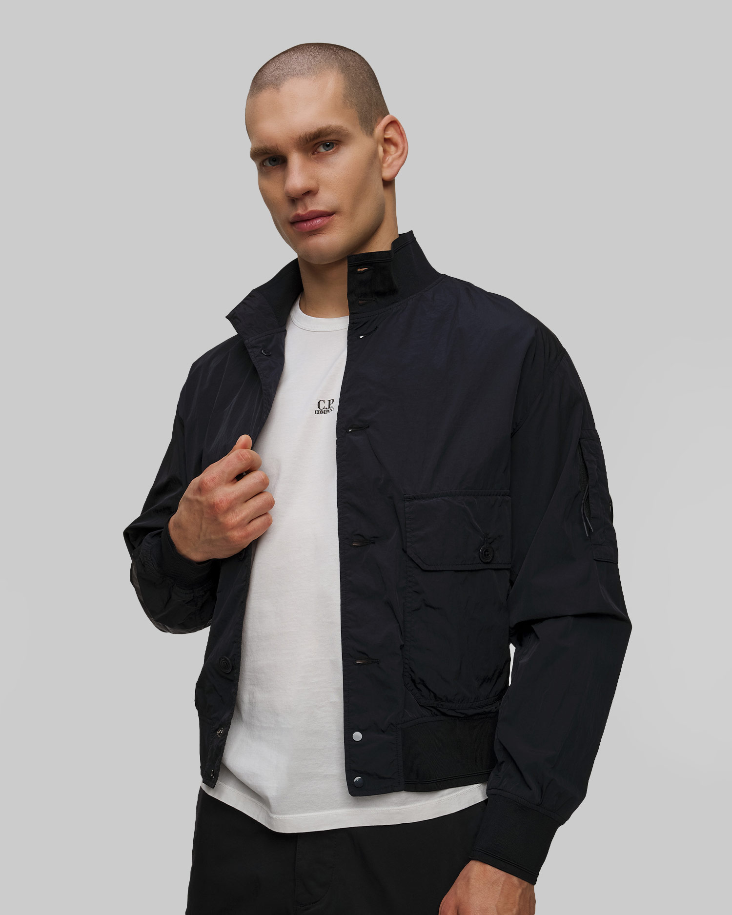 Tmavě modrá pánská bunda C.P. Company Chrome-R Full Button Jacket, Barva/Vzor: Granatowy