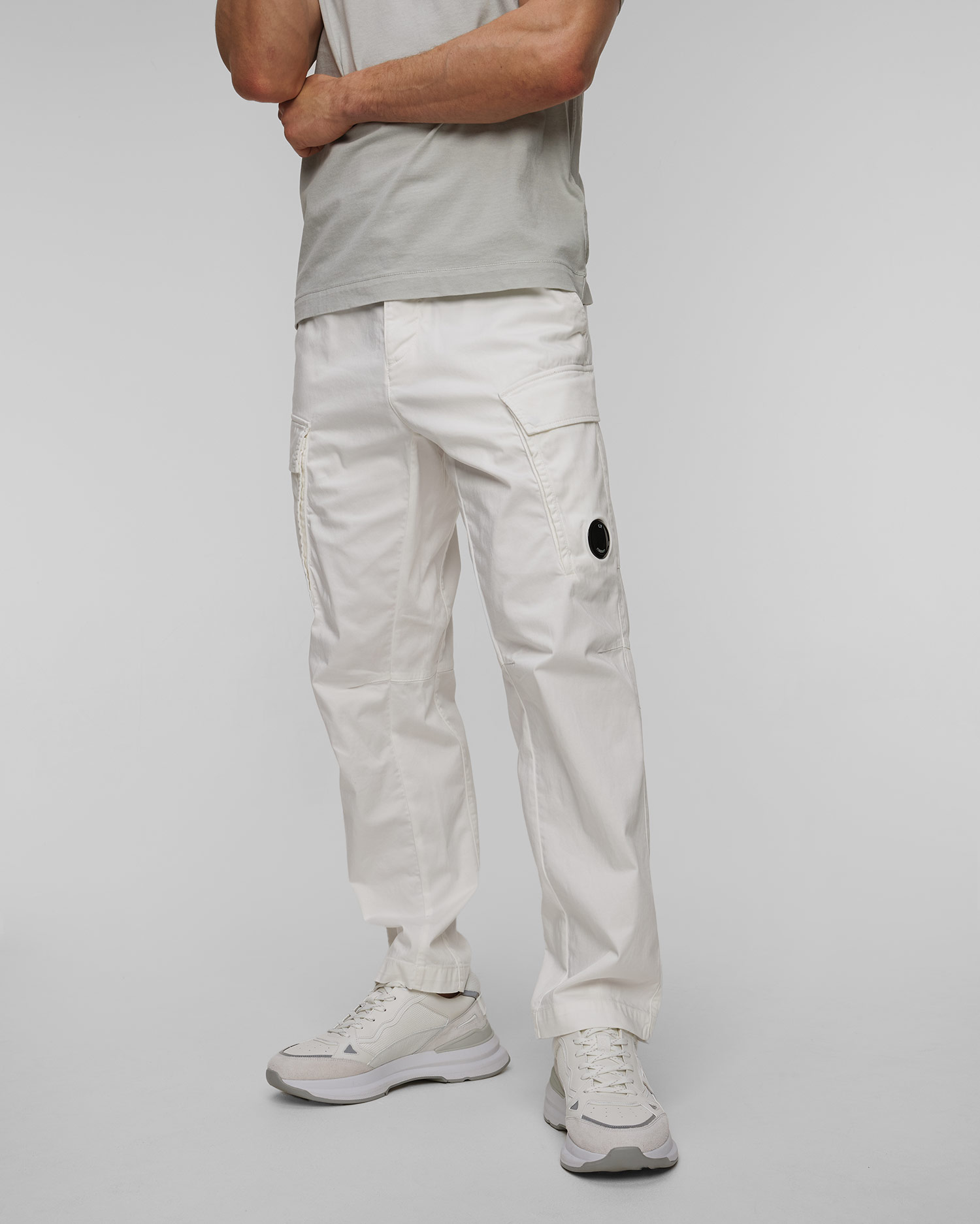 Spodnie męskie C.P. Company Stretch Sateen Loose Cargo Pants białe