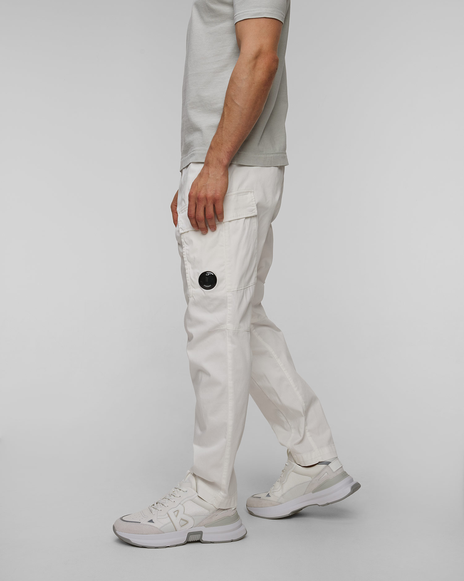 Pantaloni pentru bărbați C.P. Company Stretch Sateen Loose Cargo Pants albi