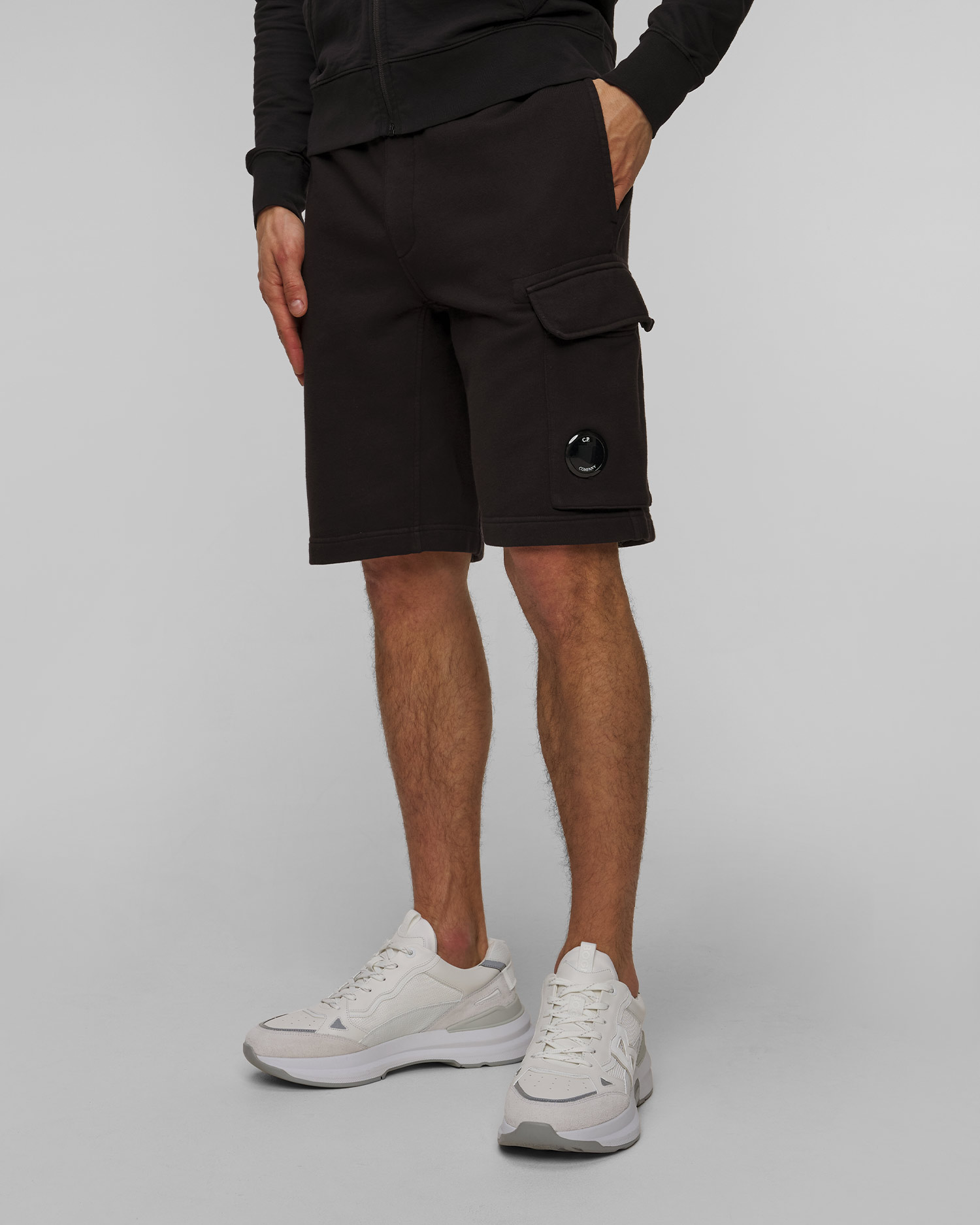 Pantaloni scurți pentru bărbați C.P. Company Cotton Diagonal Fleece Cargo Shorts negri