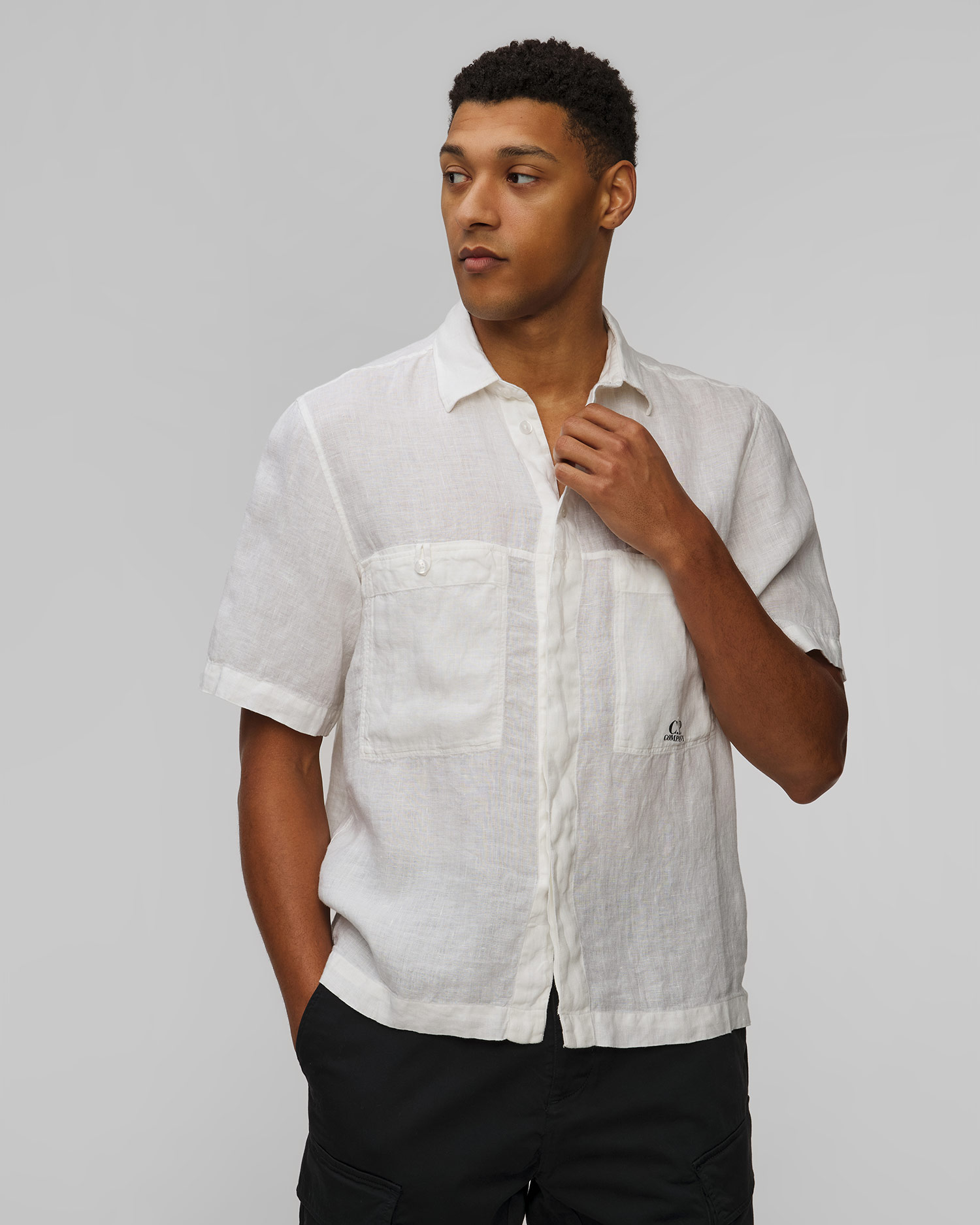 Koszula lniana męska C.P. Company Linen Boxy Short Sleeve Shirt biała