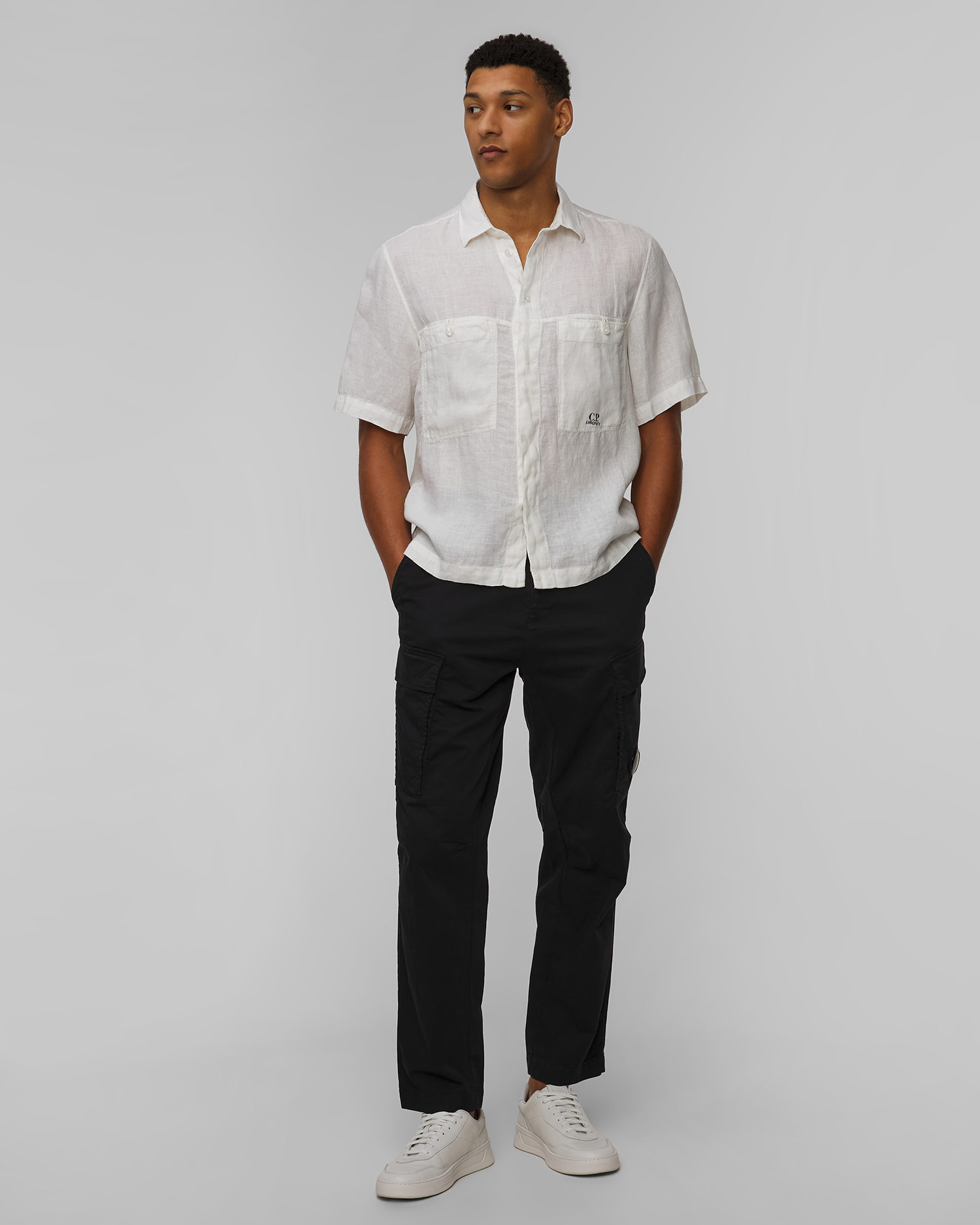 Koszula lniana męska C.P. Company Linen Boxy Short Sleeve Shirt biała