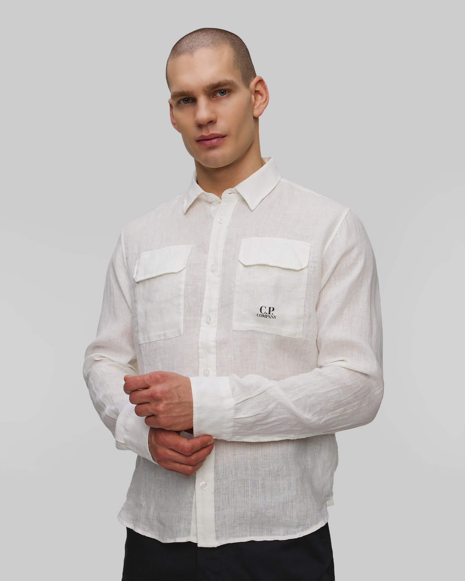 Koszula męska C.P. Company Linen Shirt biała, Kolor/Wzór: Biały