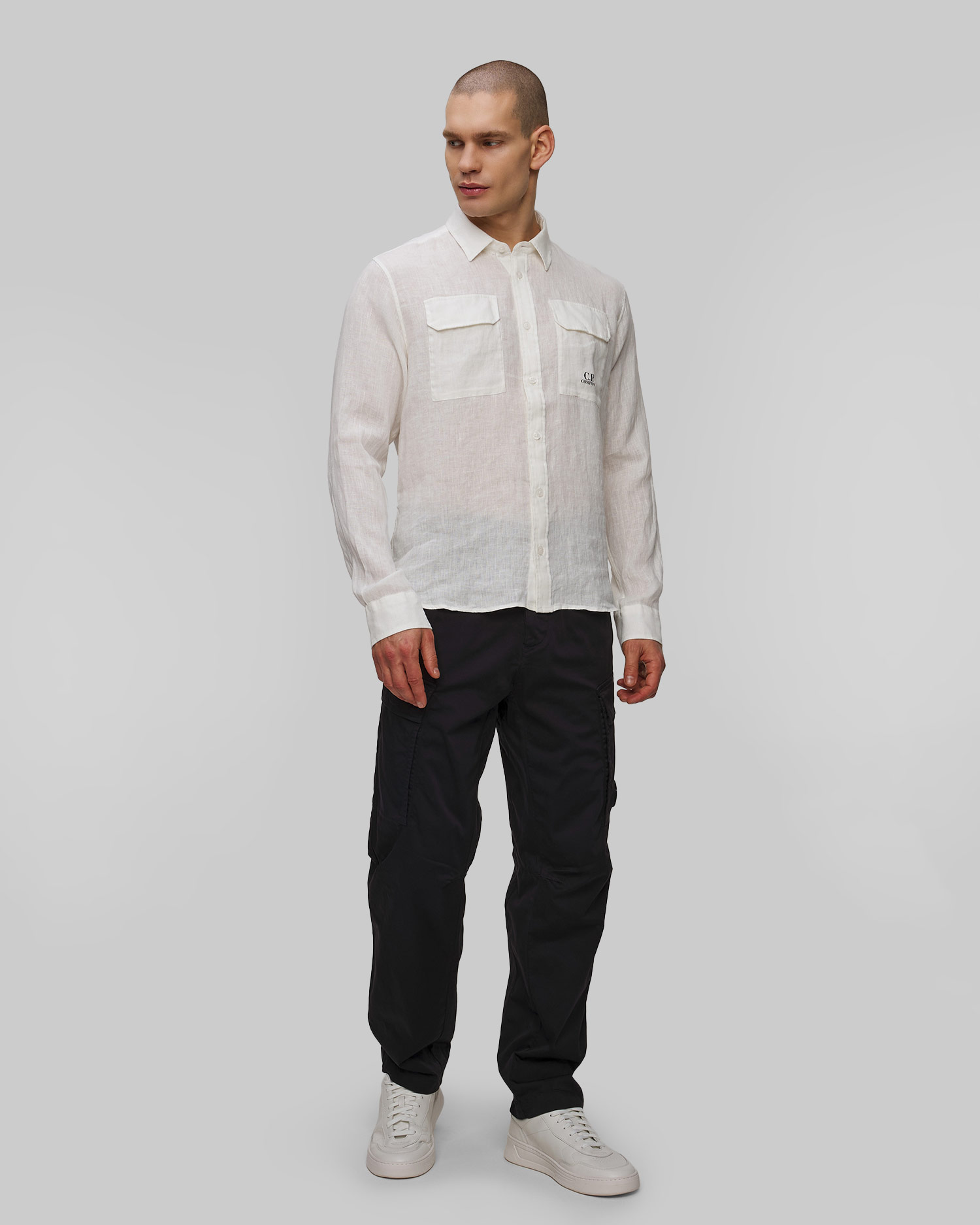 Koszula męska C.P. Company Linen Shirt biała, Kolor/Wzór: Biały