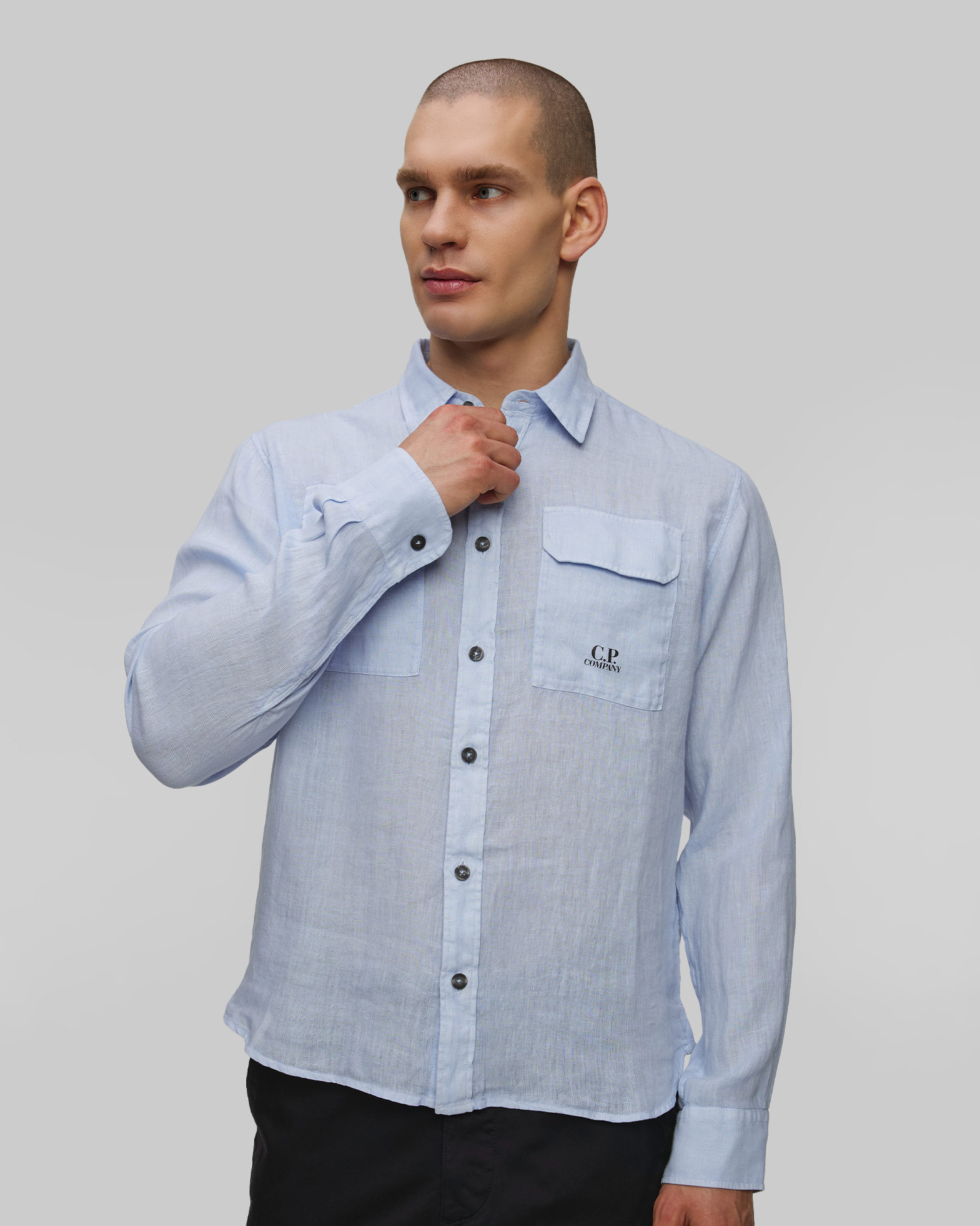 Koszula męska C.P. Company Linen Shirt niebieska, Kolor/Wzór: Niebieski