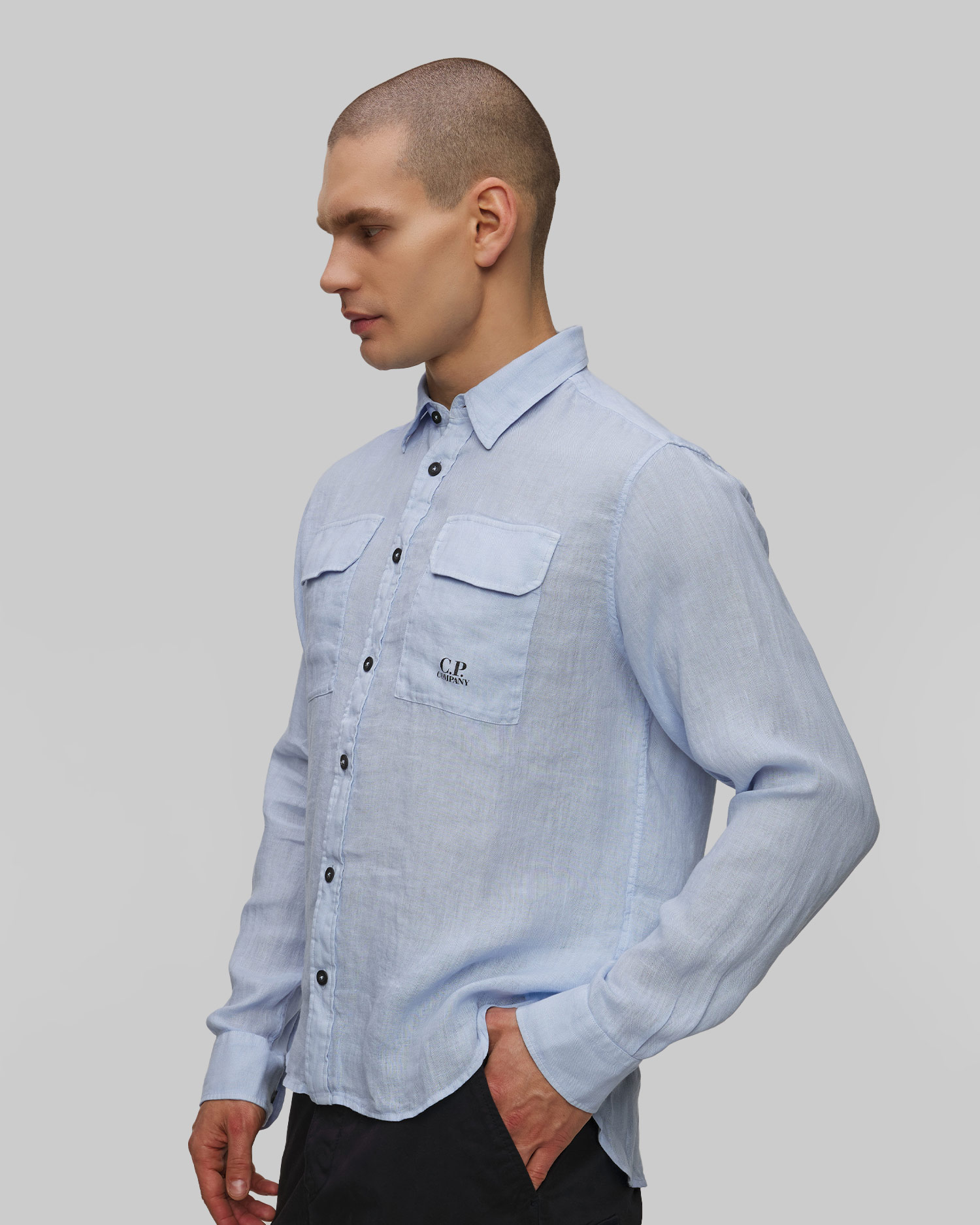 Koszula męska C.P. Company Linen Shirt niebieska
