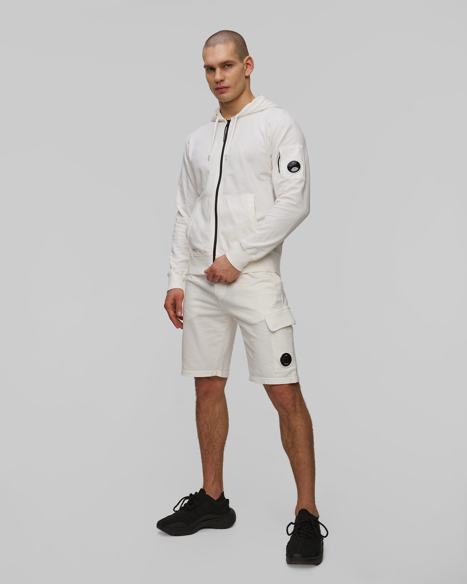 Bluza męska C.P. Company Light Fleece Full Zip Hooded Sweatshirt biała