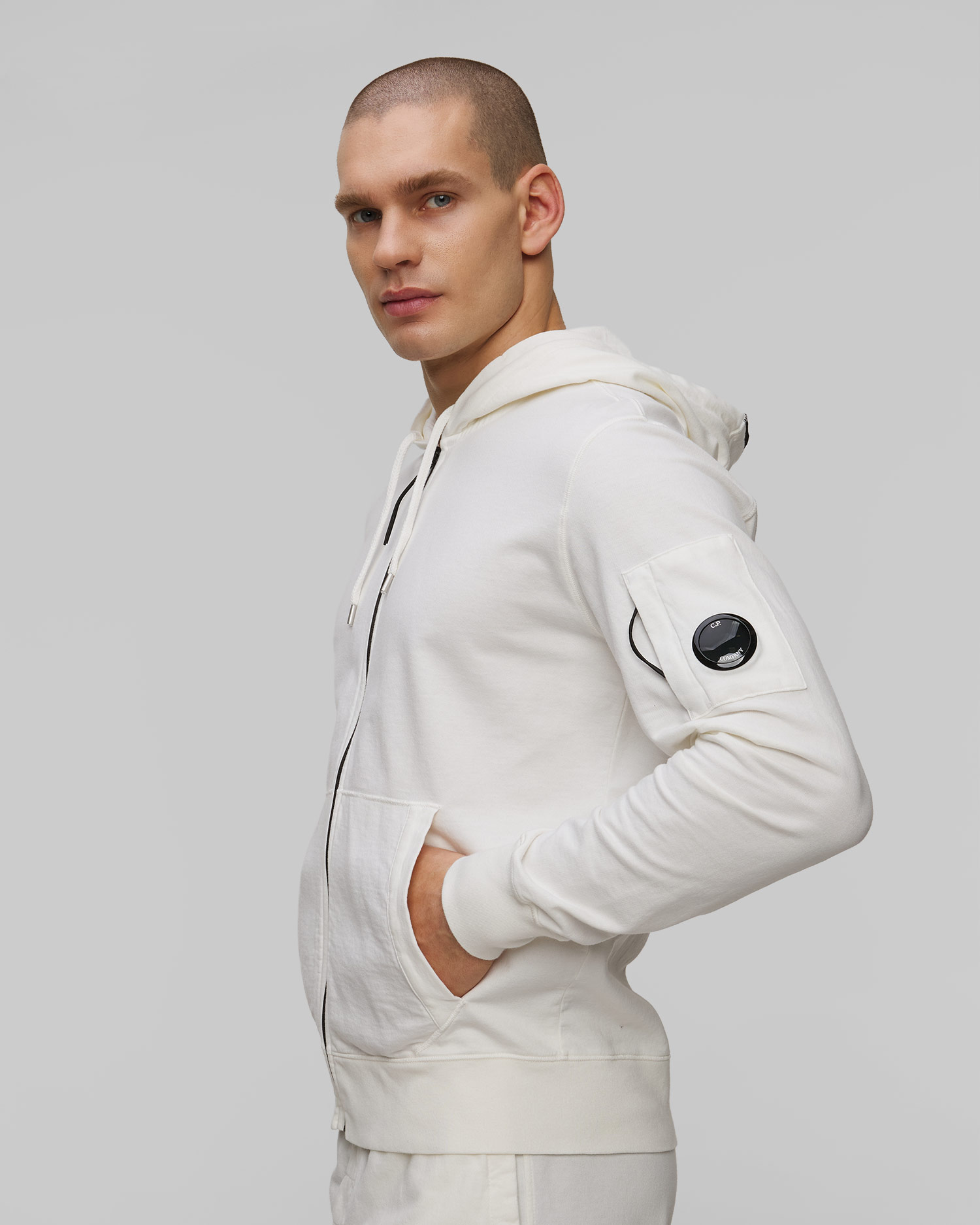 Bluza męska C.P. Company Light Fleece Full Zip Hooded Sweatshirt biała