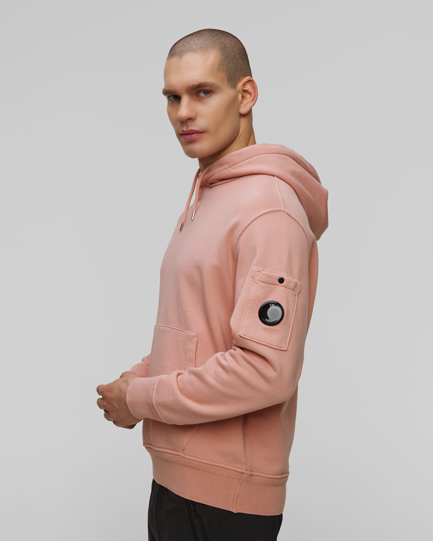 Men's sweatshirt C.P. Company Cotton Diagonal Fleece Resist Dyed Hooded Lens pink