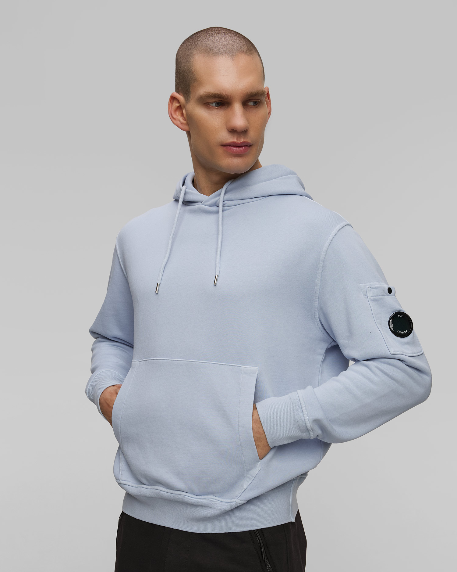 Men's sweatshirt C.P. Company Cotton Diagonal Fleece Resist Dyed Hooded Lens blue
