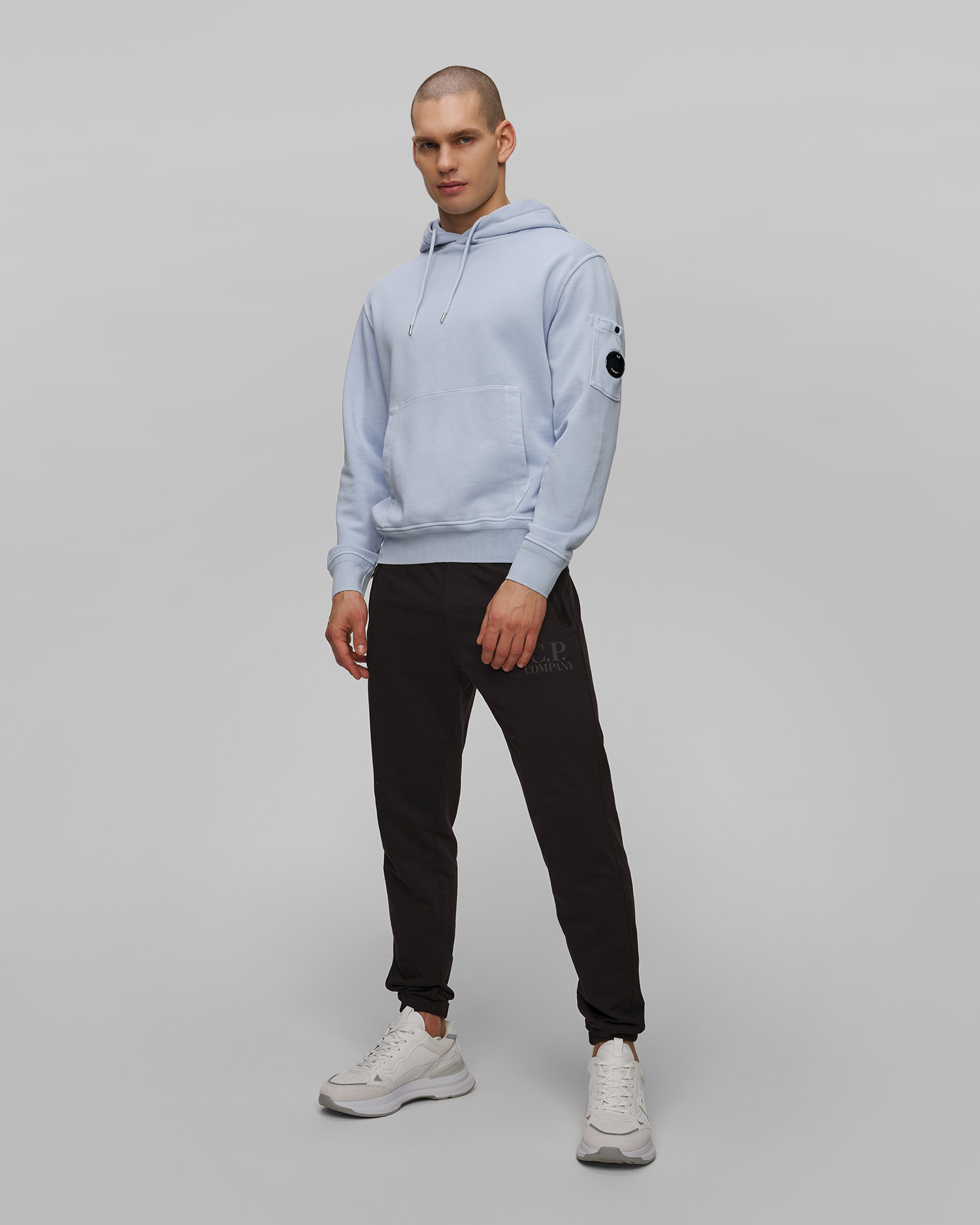 Pánská modrá mikina C.P. Company Cotton Diagonal Fleece Resist Dyed Hooded Lens