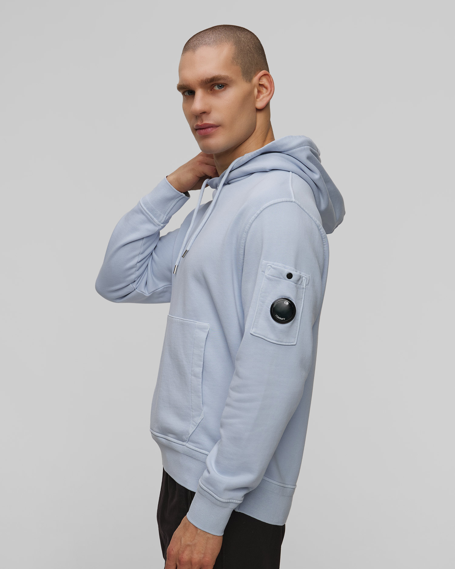Pánská modrá mikina C.P. Company Cotton Diagonal Fleece Resist Dyed Hooded Lens