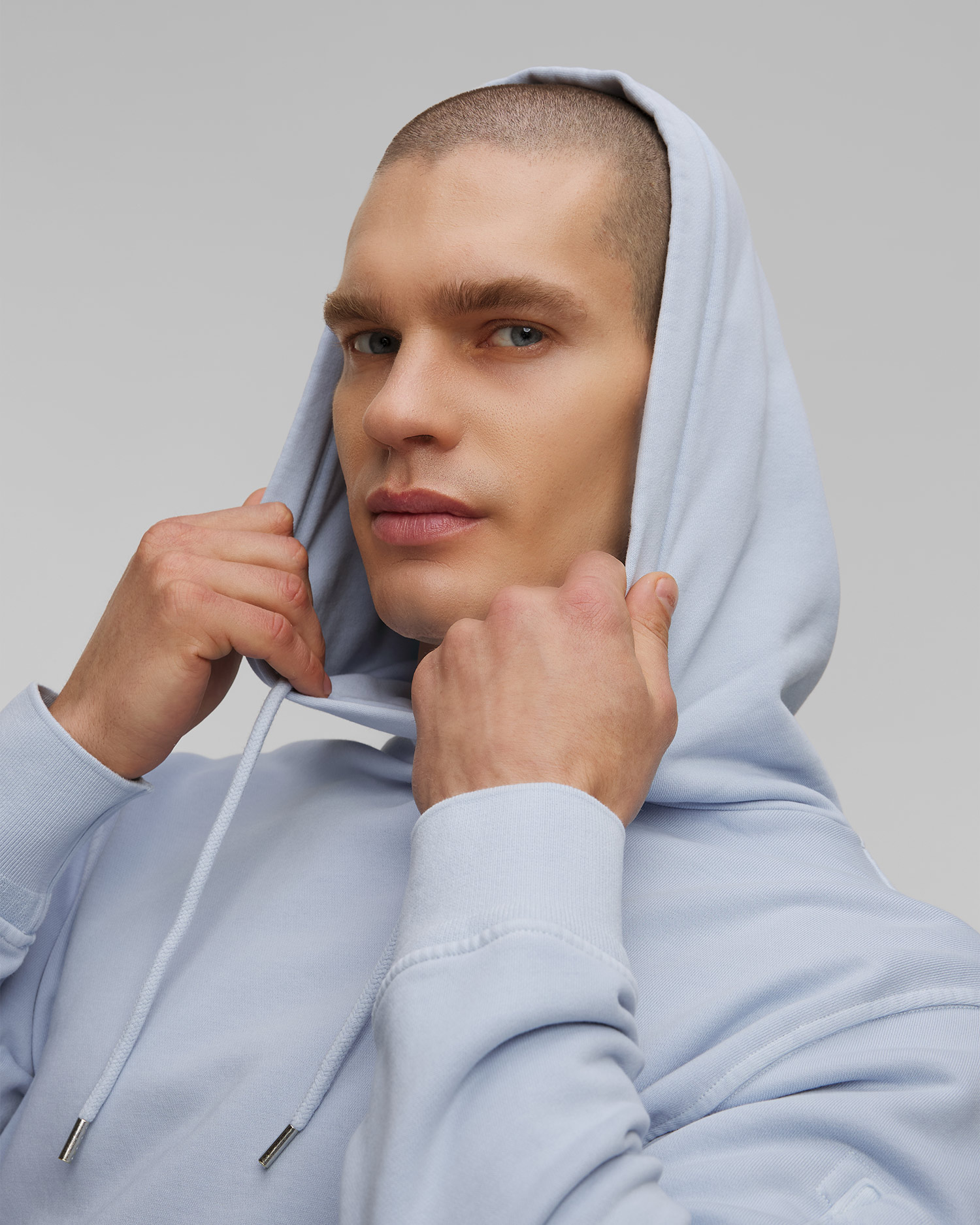 Pánská modrá mikina C.P. Company Cotton Diagonal Fleece Resist Dyed Hooded Lens