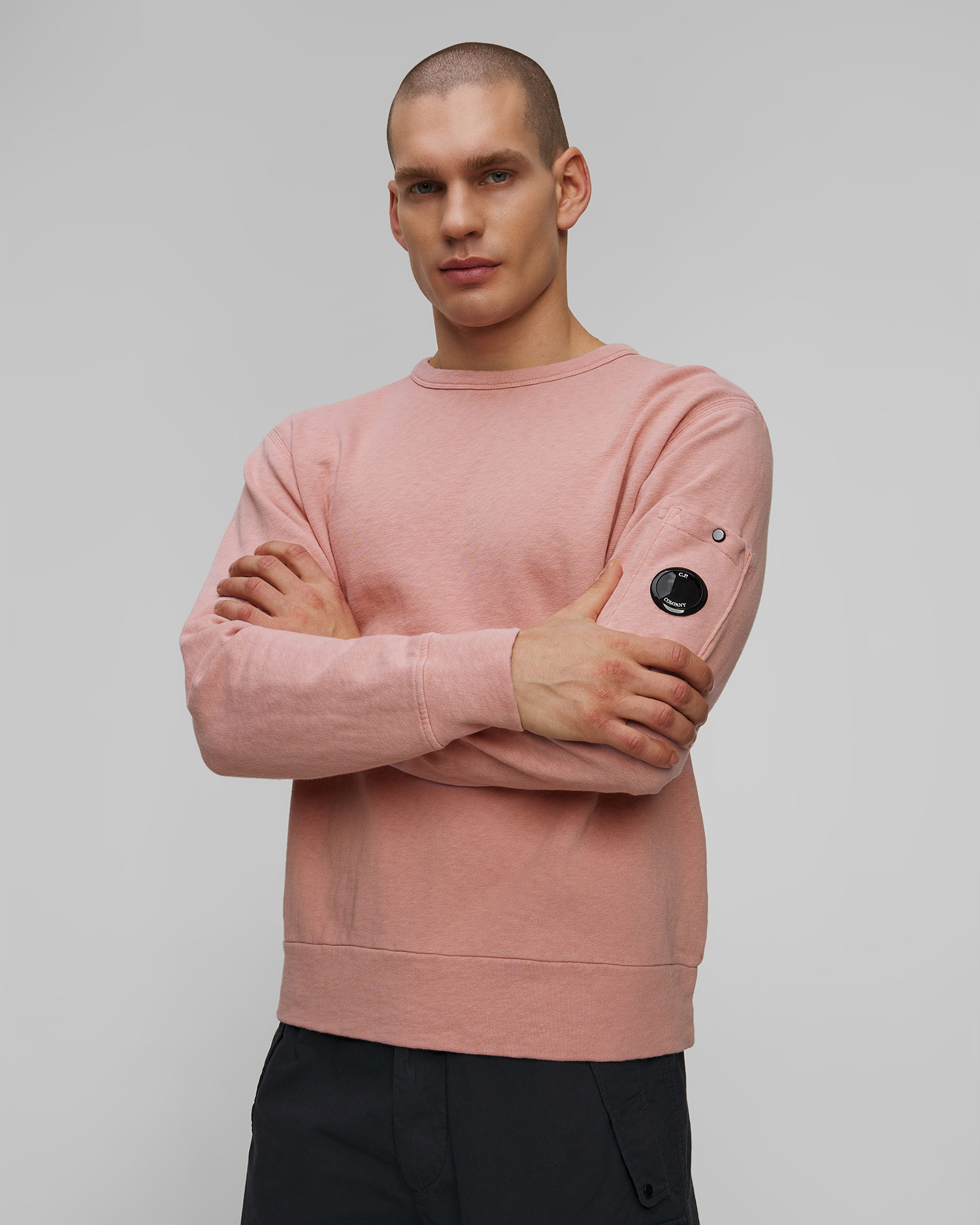 Pánská mikina C.P. Company Malfilè Fleece Crewneck Sweatshirt v Růžové Barvě