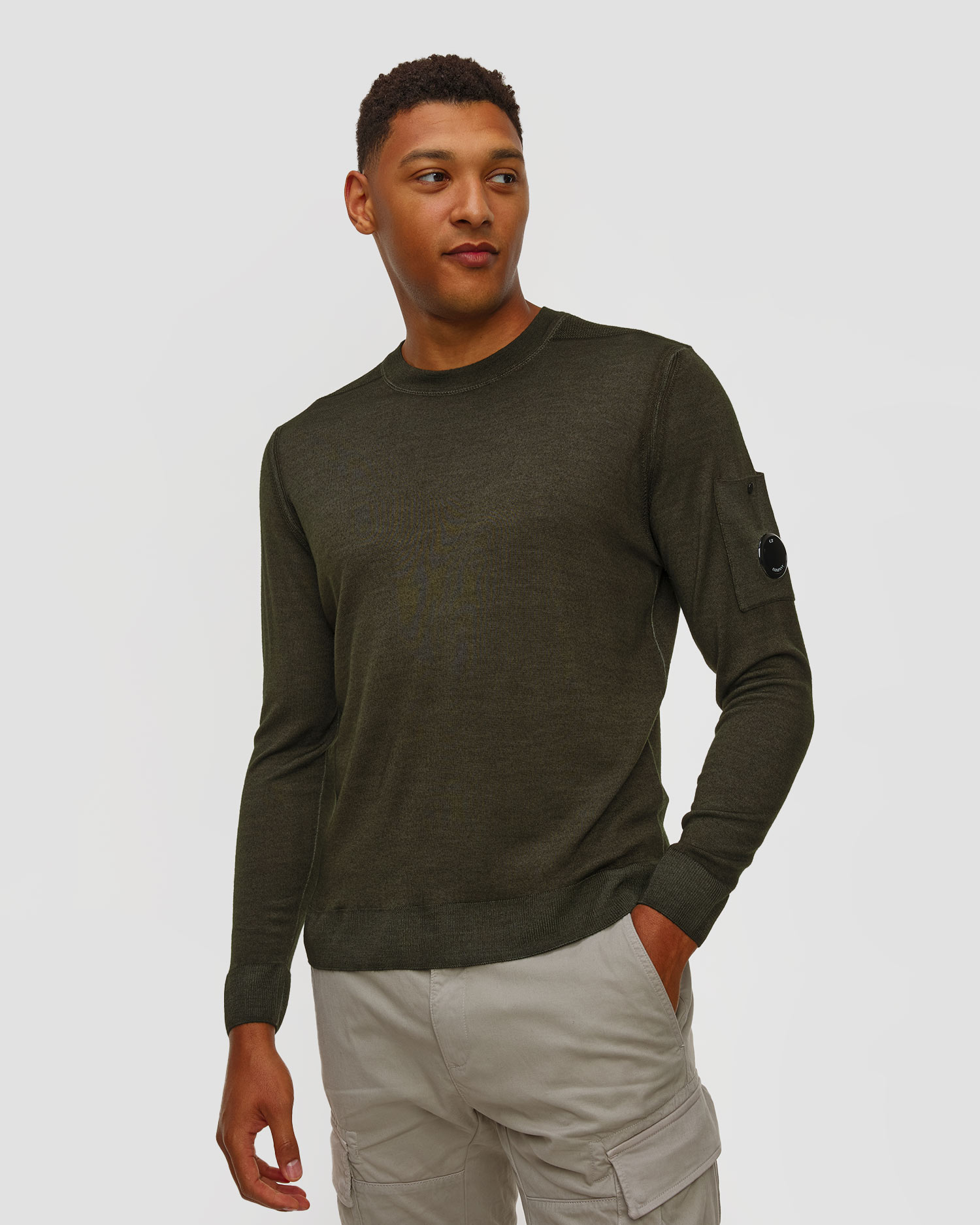 Sweter męski C.P. Company Merino Wool Crewneck Lens Sweater zielono-szary