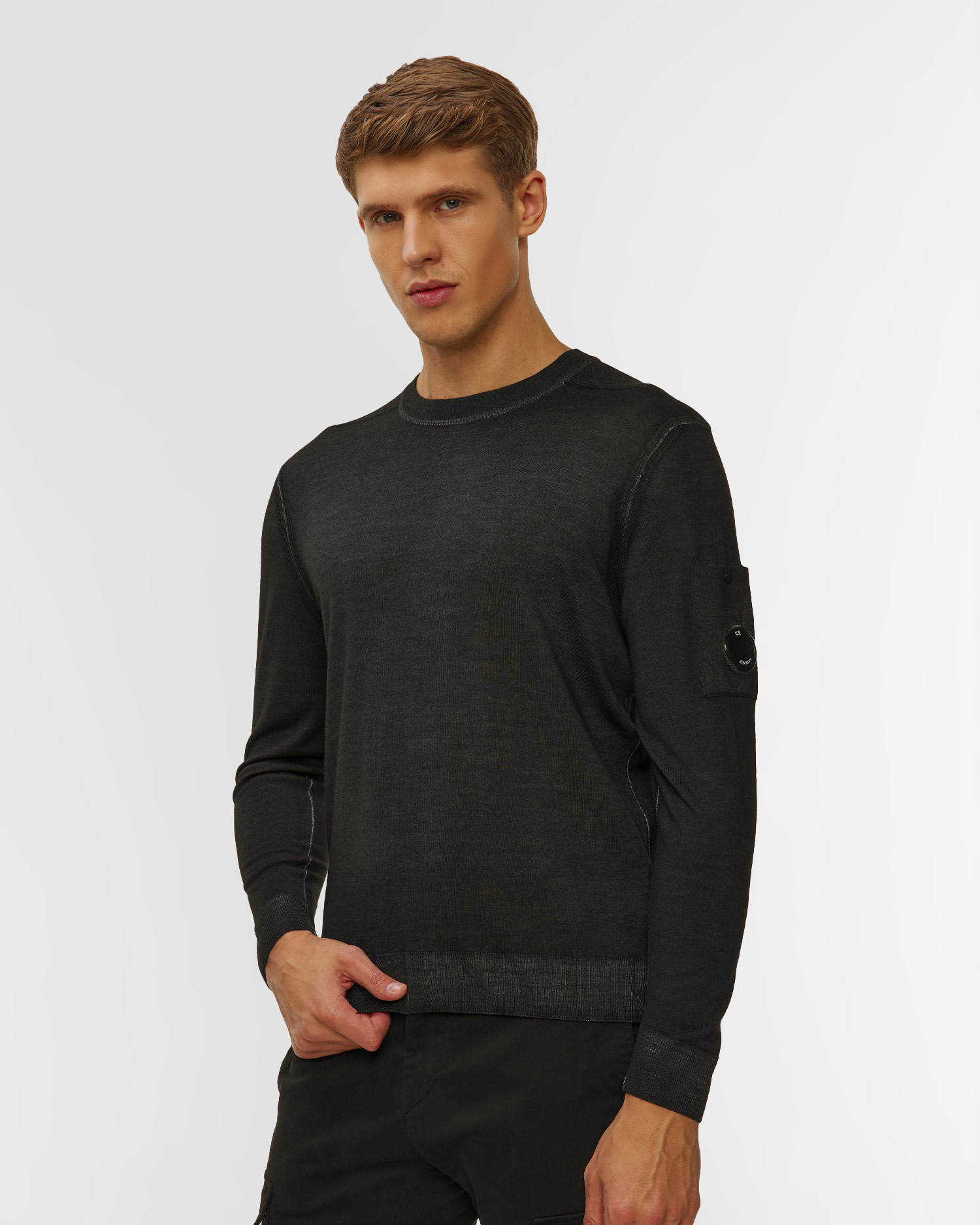 Pánsky sveter C.P. Company Merino Wool Crewneck Lens Sweater čierny