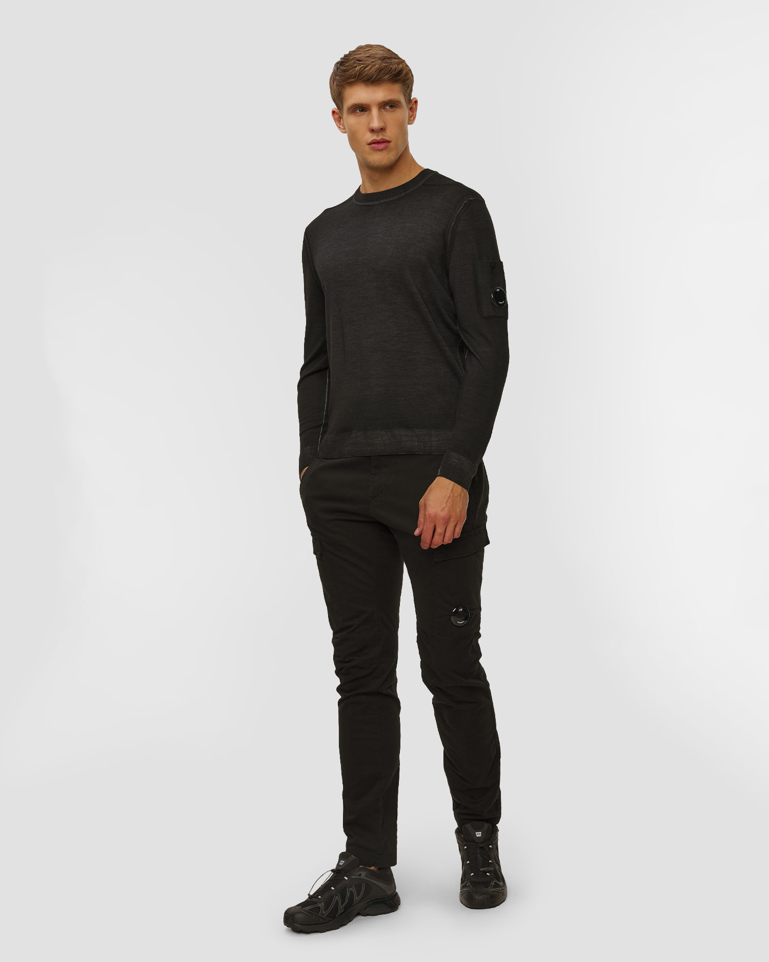 Pánsky sveter C.P. Company Merino Wool Crewneck Lens Sweater čierny