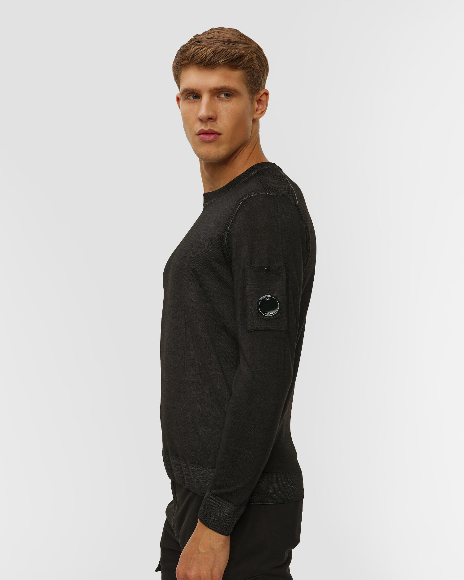 Pánsky sveter C.P. Company Merino Wool Crewneck Lens Sweater čierny