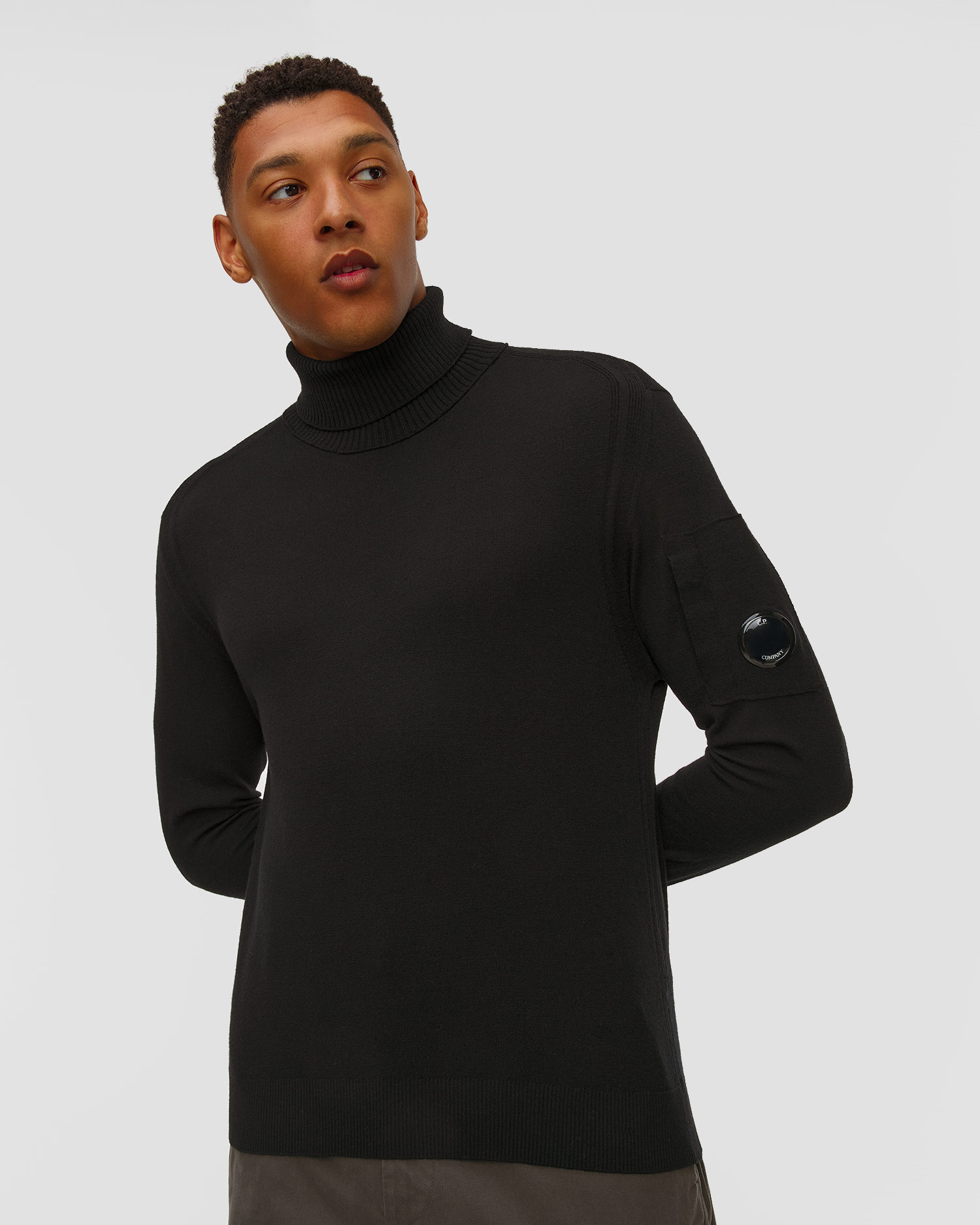 Col roulé noir pour hommes C.P. Company Extrafine Merino Wool Turtleneck Sweater 