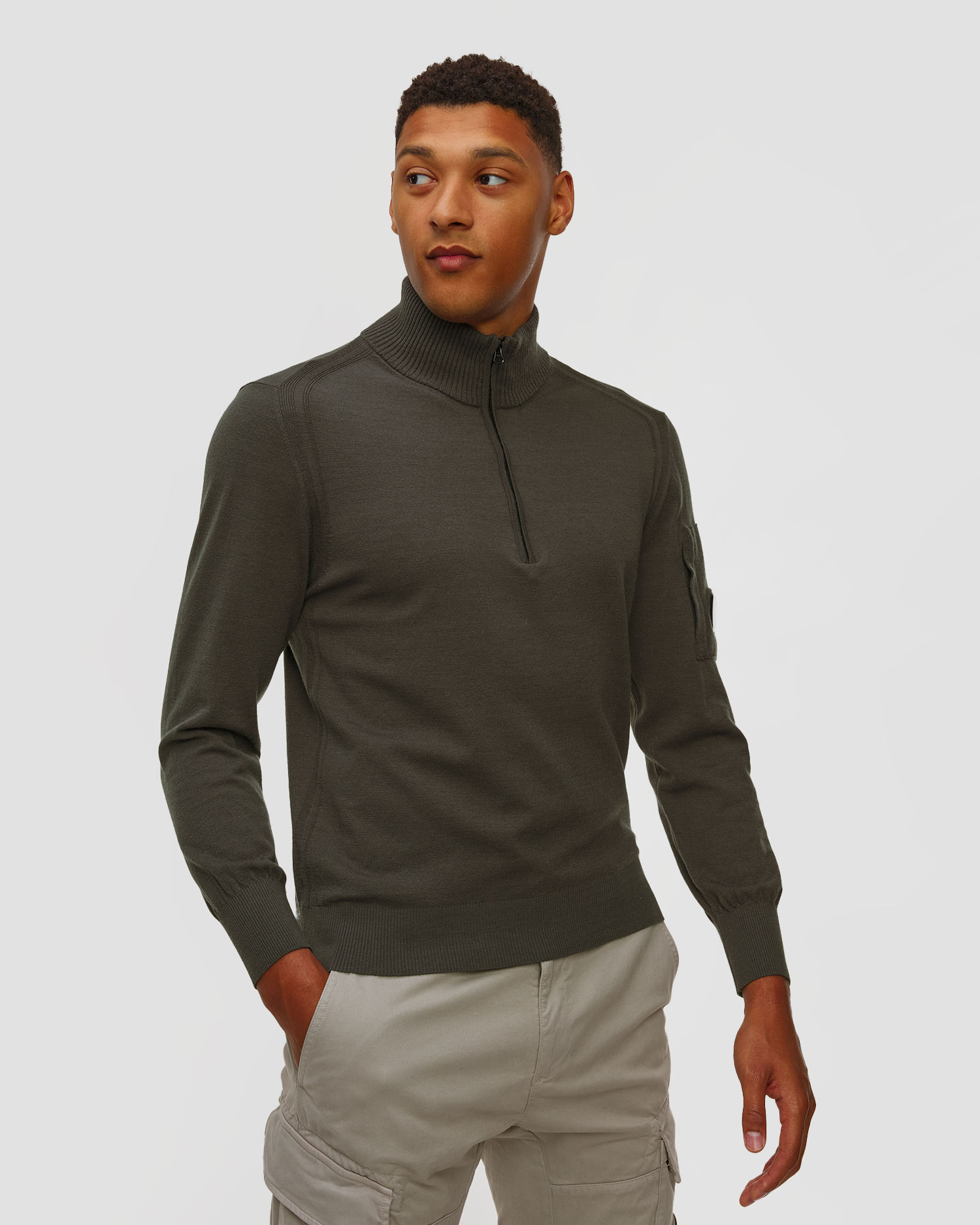C.P. Company Extrafine Merino Wool Half Zip Sweater Herren Rollkragenpullover mit Reißverschluss in Grau