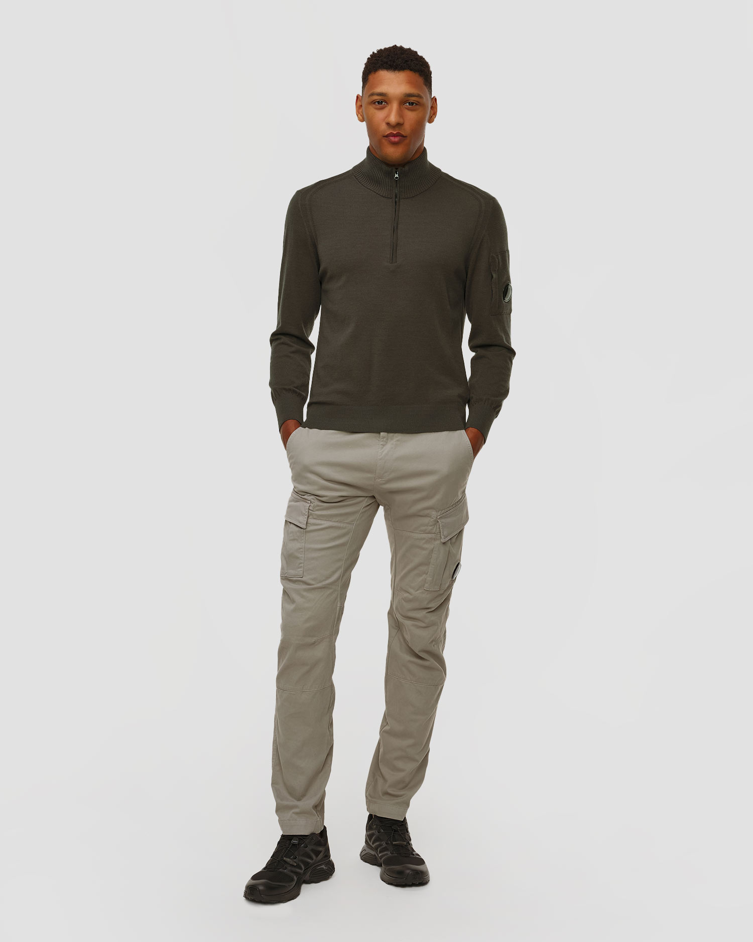 Col roulé avec zip gris pour hommes C.P. Company Extrafine Merino Wool Half Zip Sweater