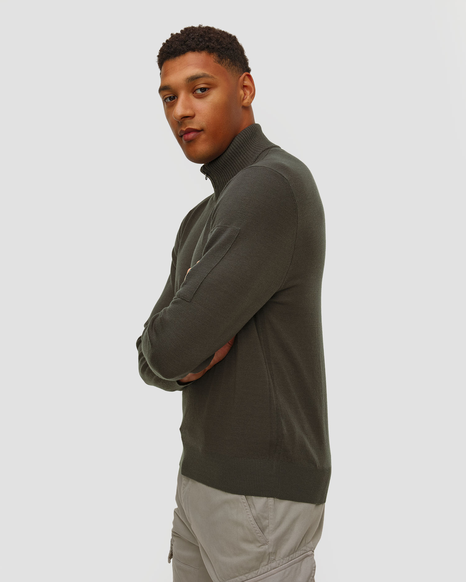 C.P. Company Extrafine Merino Wool Half Zip Sweater Herren Rollkragenpullover mit Reißverschluss in Grau