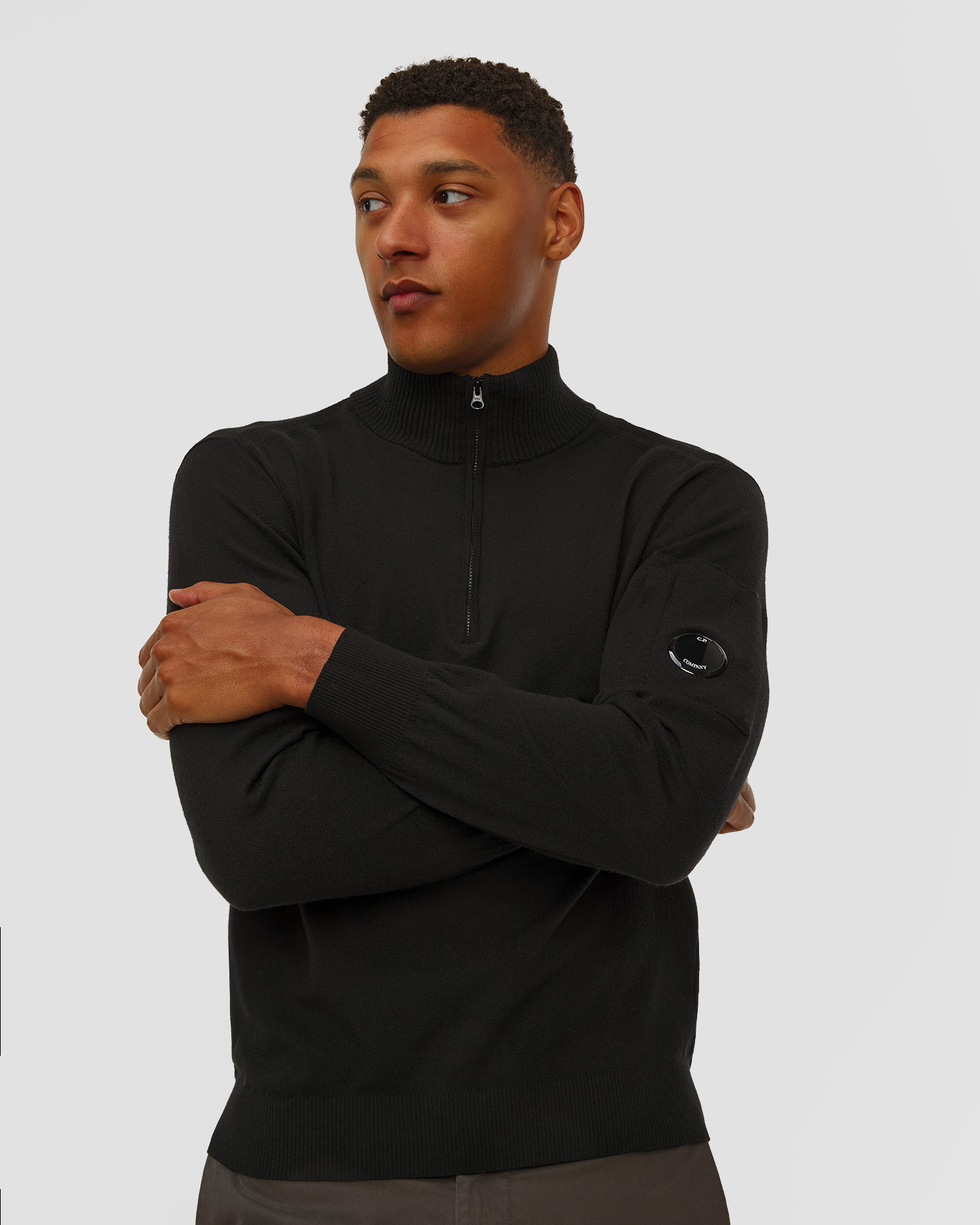 Col roulé avec zip noir pour hommes C.P. Company Extrafine Merino Wool Half Zip Sweater 