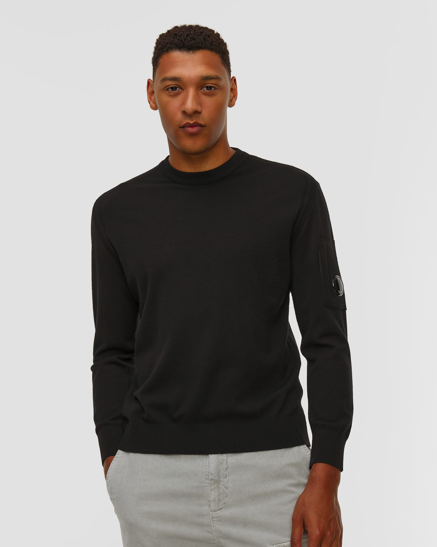 Pull noir pour hommes C.P. Company Extrafine Merino Wool Crewneck Sweater