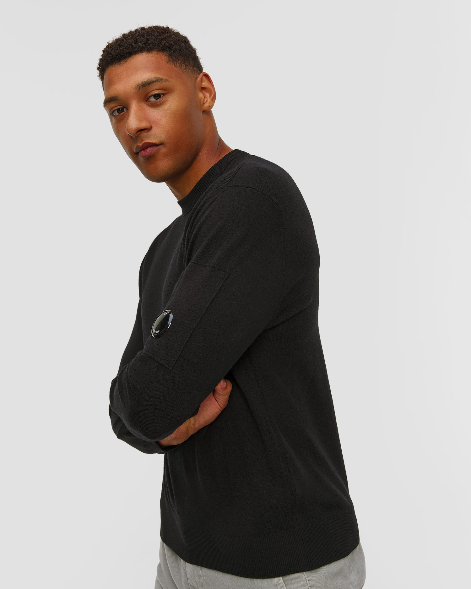 C.P. Company Extrafine Merino Wool Crewneck Sweater Herrenpullover in Schwarz