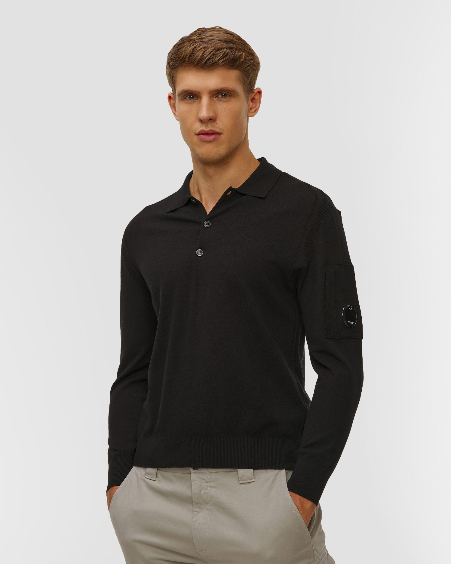 Pánsky polo sveter C.P. Company Extrafine Merino Wool Polo Sweater čierny
