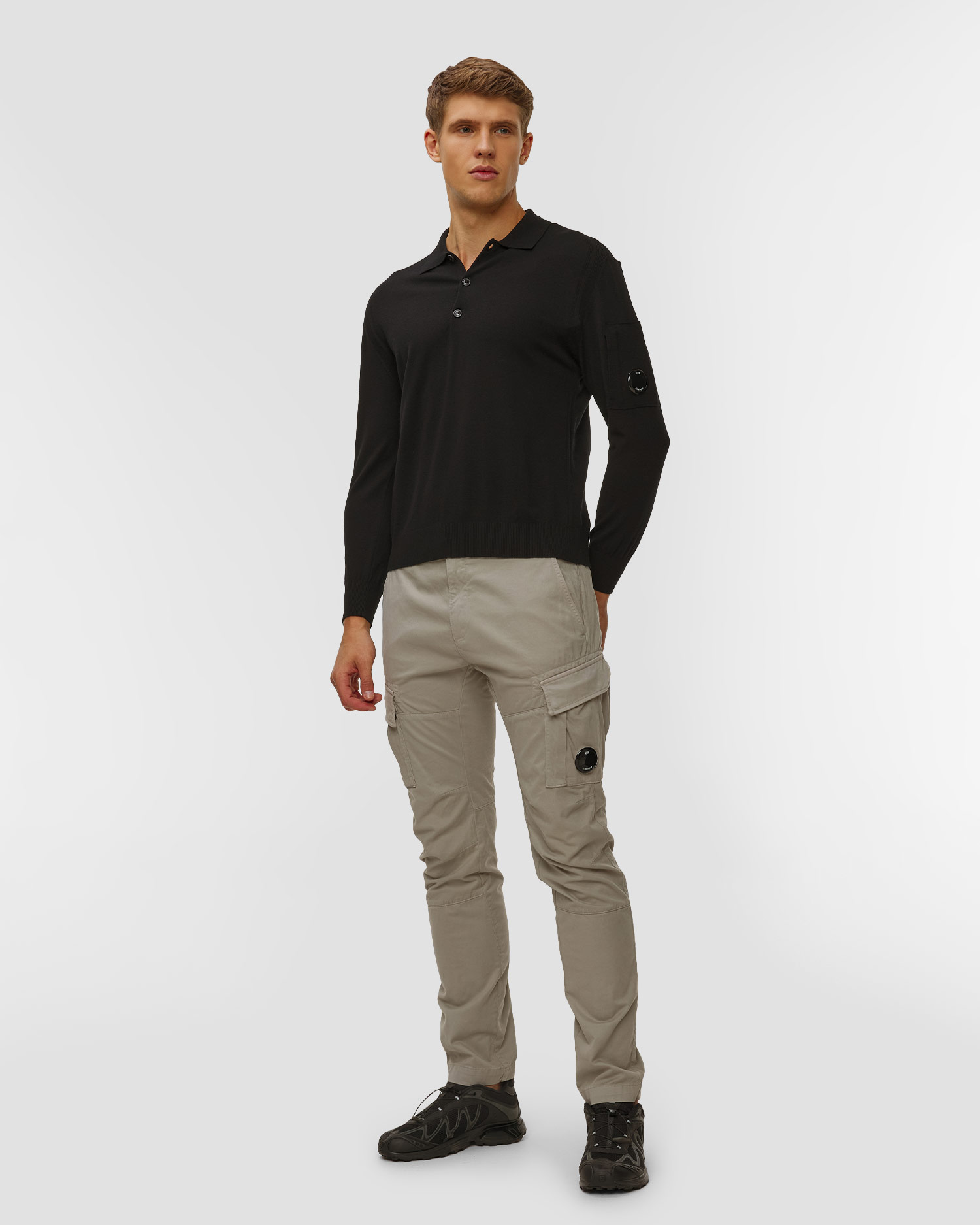 Pánsky polo sveter C.P. Company Extrafine Merino Wool Polo Sweater čierny