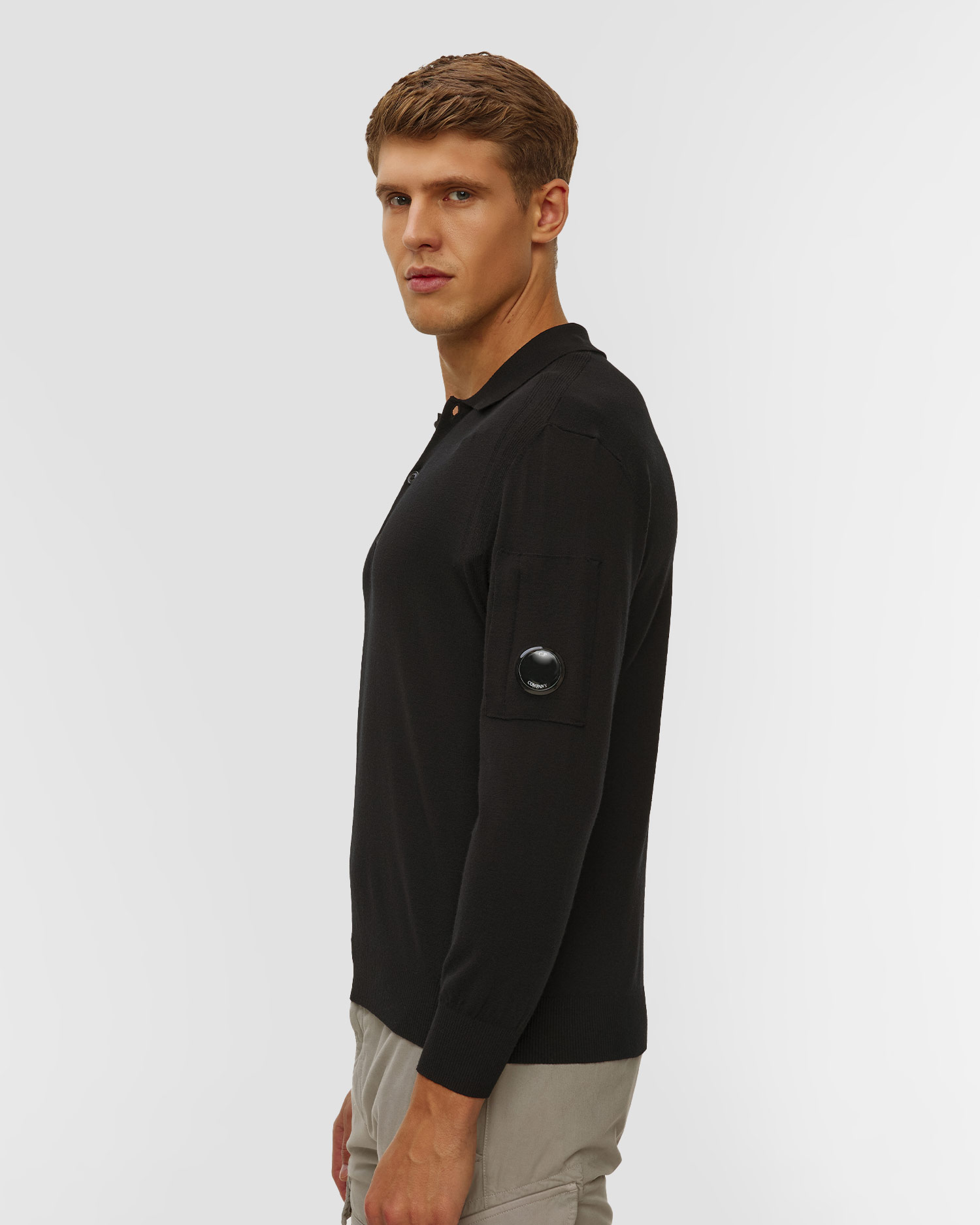 Pánsky polo sveter C.P. Company Extrafine Merino Wool Polo Sweater čierny