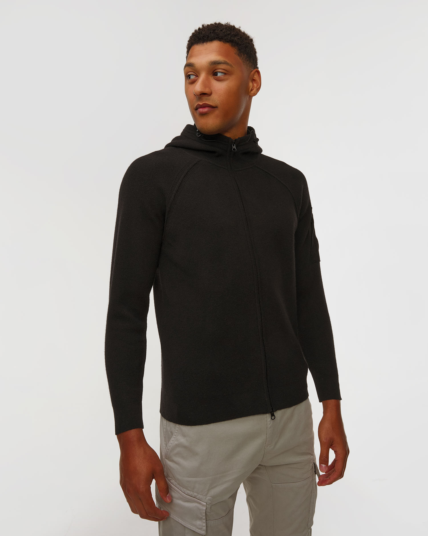 Men's sweatshirt C.P. Company Lambswool GRS Hooded Full Zip Sweater black