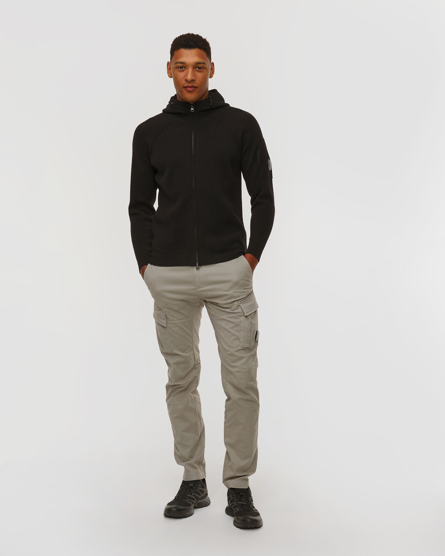 Sweat-shirt noir pour hommes C.P. Company Lambswool GRS Hooded Full Zip Sweater