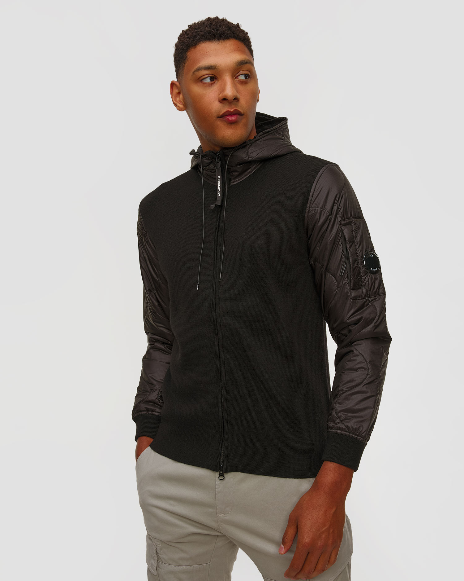 Men's Extrafine Merino Wool Mixed Hooded Zip Sweater Black