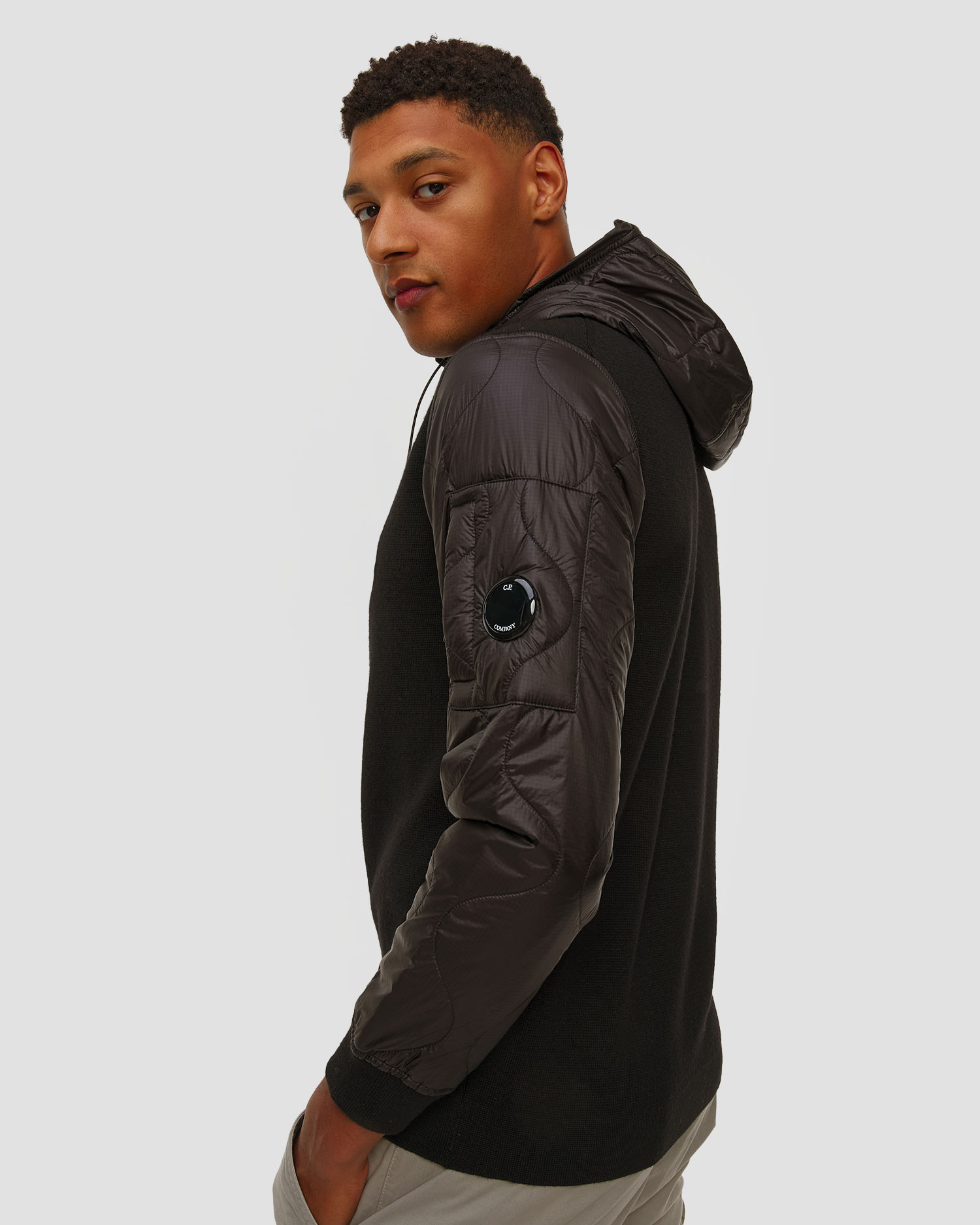 Men's Extrafine Merino Wool Mixed Hooded Zip Sweater Black