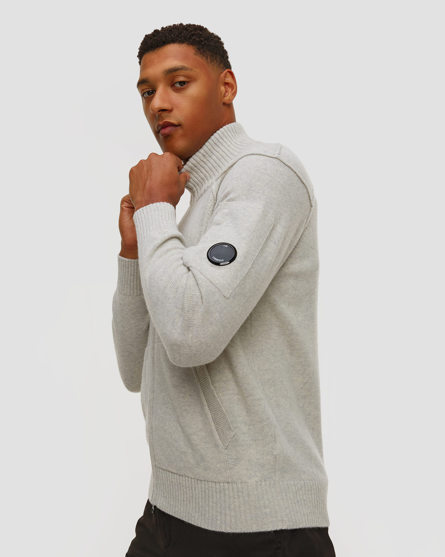 C.P. Company Lambswool GRS Full Zip Sweater Herren-Sweatshirt in Weiß und Grau