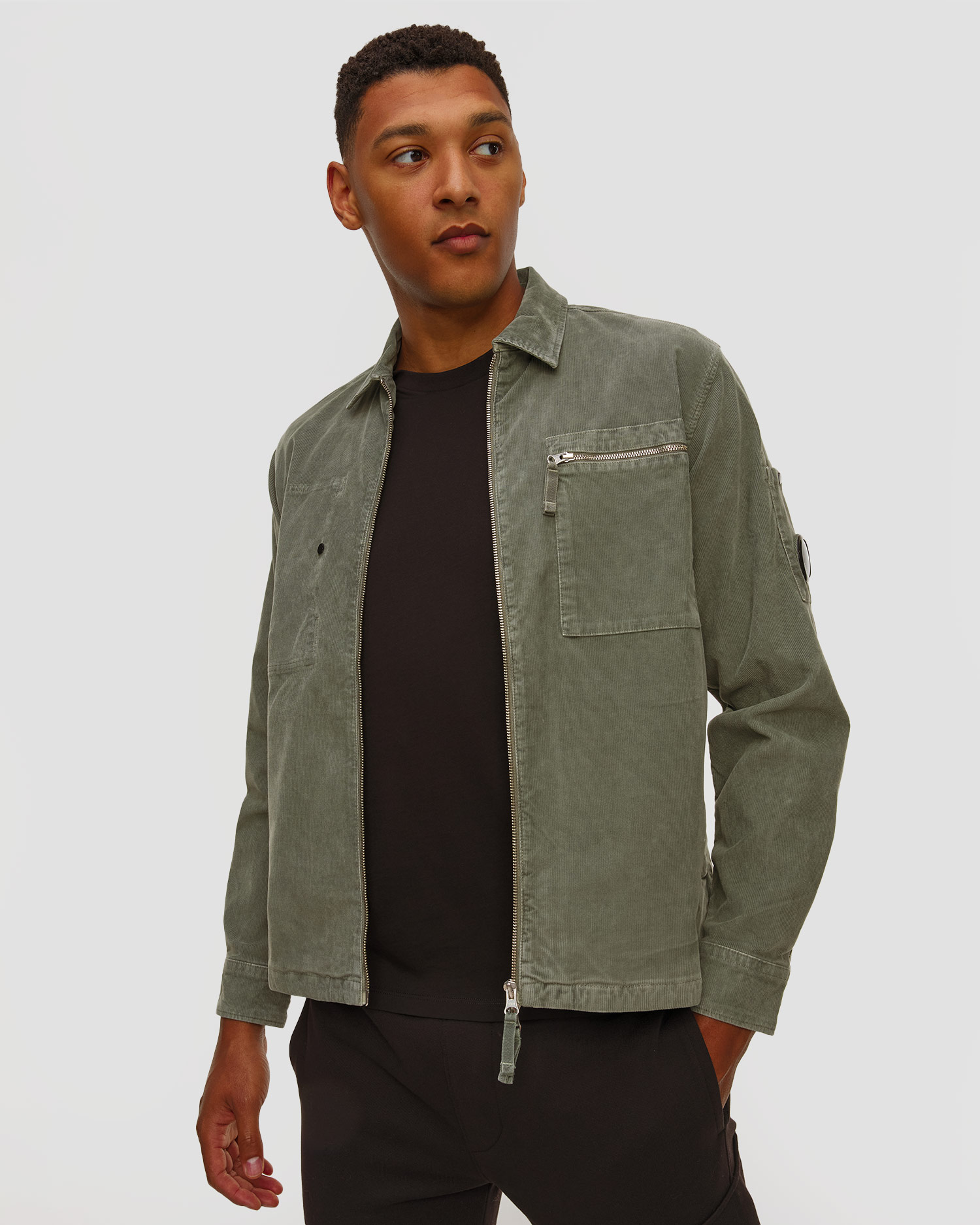 Veste grise pour hommes C.P. Company Corduroy Lens Zipped Overshirt