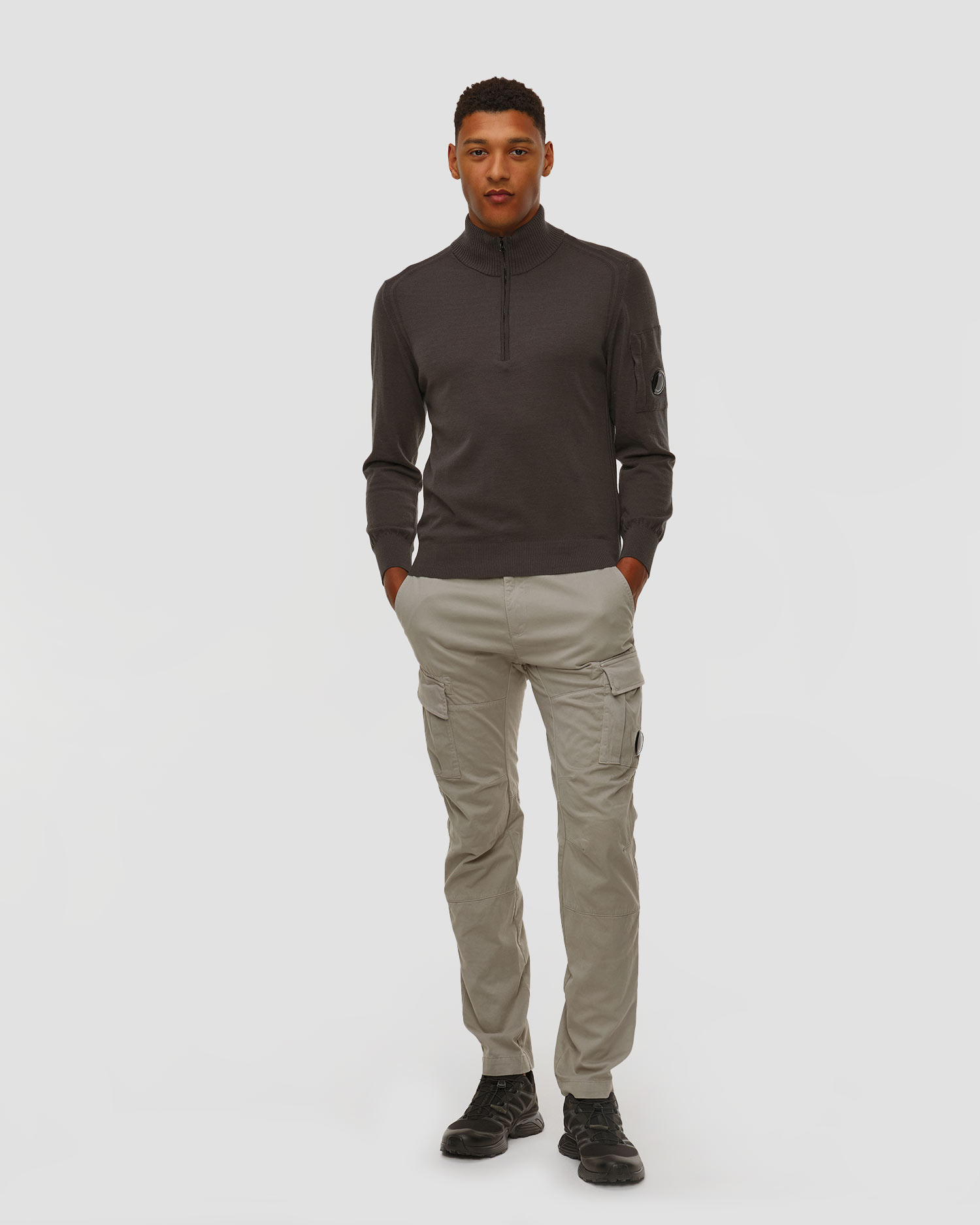 Pantalon gris pour hommes C.P. Company Stretch Sateen Ergonomic Lens Cargo Pants