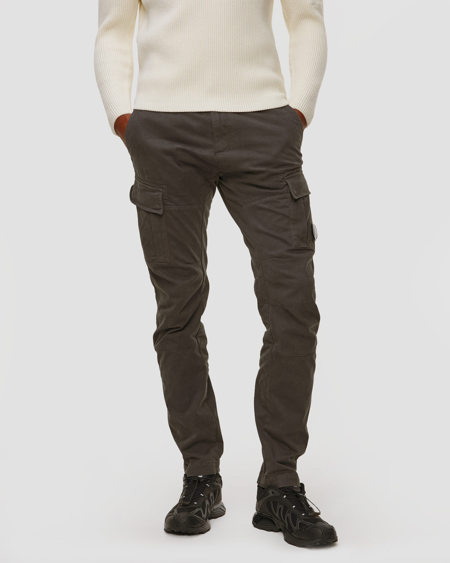 Pantalon gris pour hommes C.P. Company Stretch Sateen Ergonomic Cargo Pants