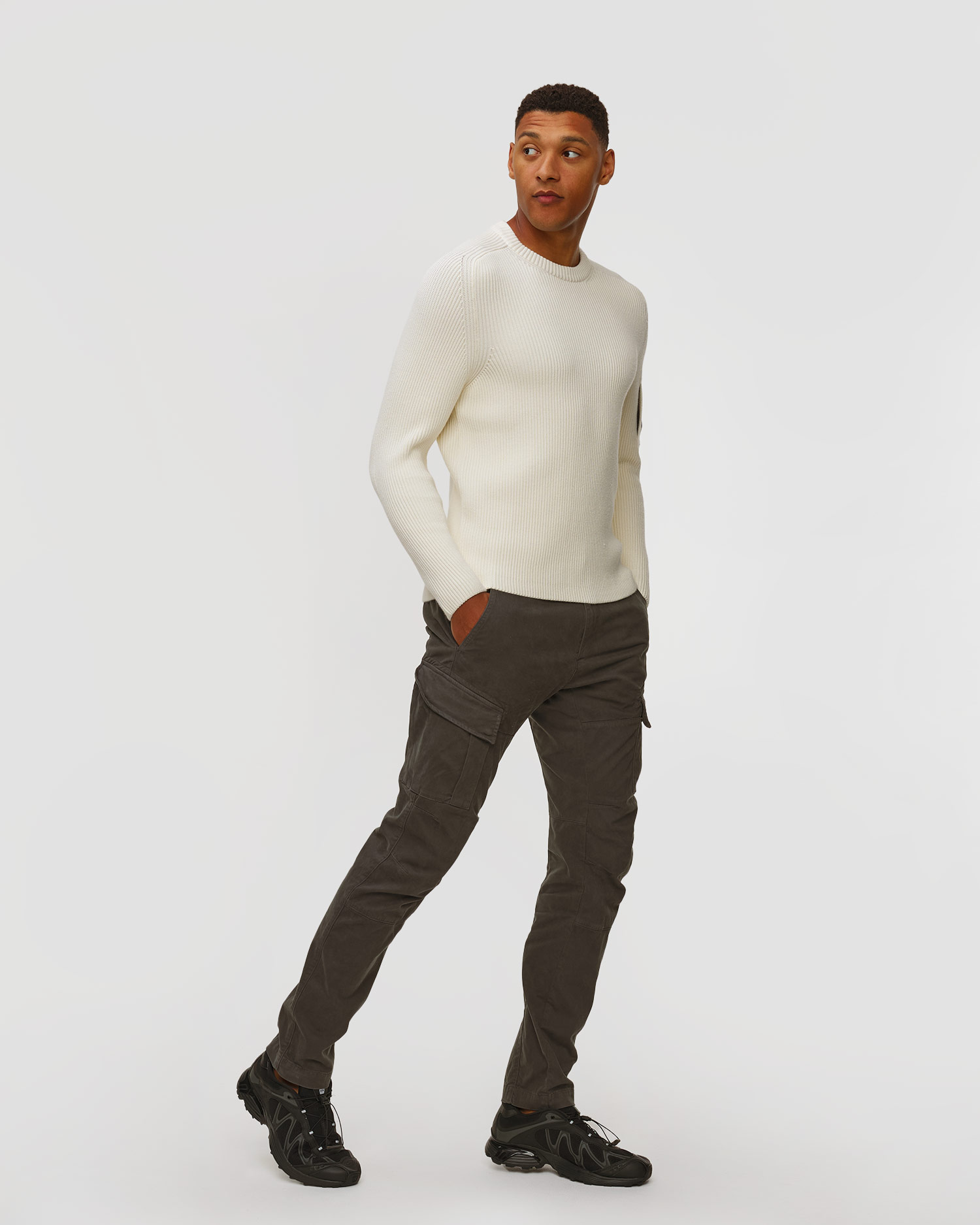 Pantalon gris pour hommes C.P. Company Stretch Sateen Ergonomic Cargo Pants