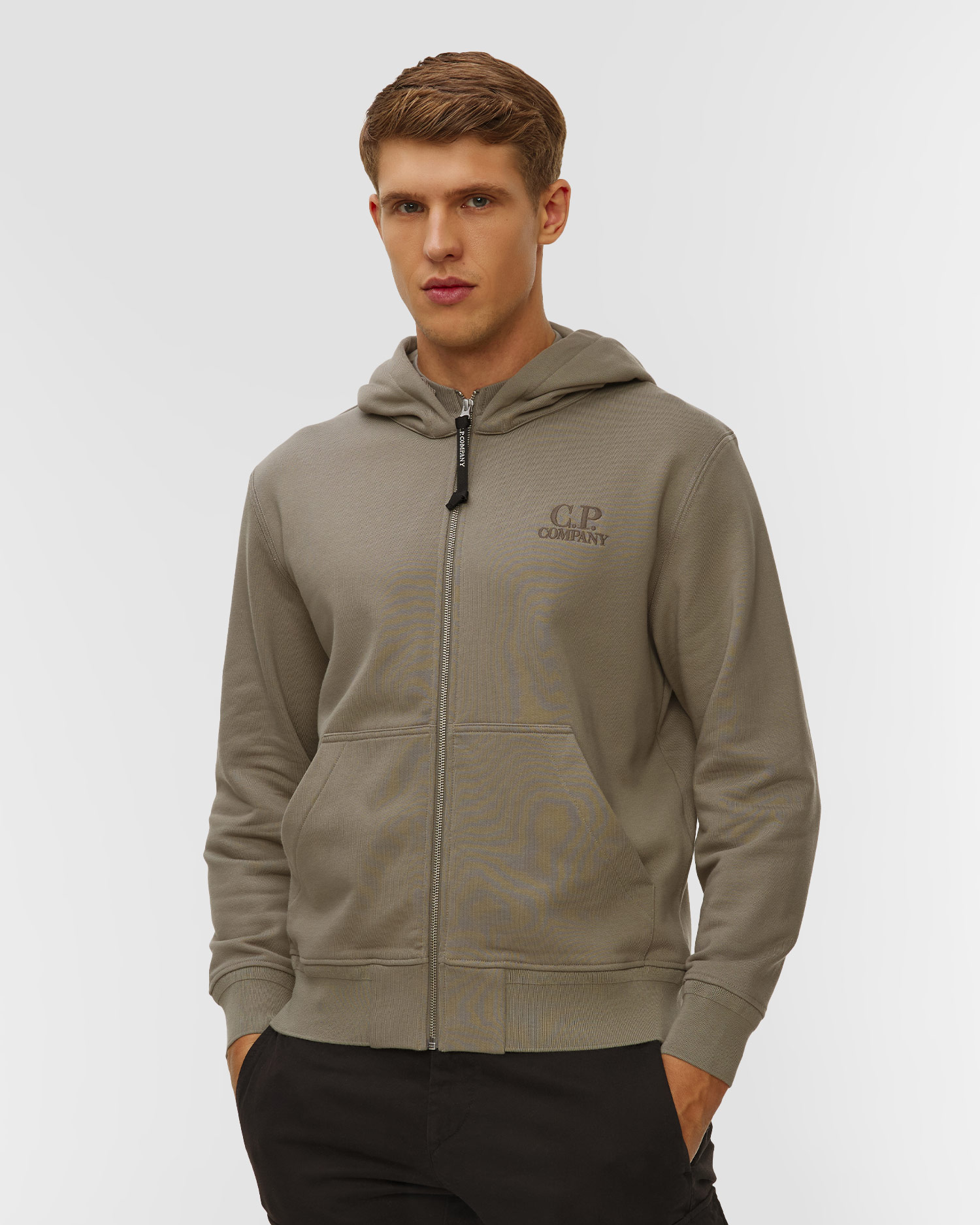 Pánska mikina C.P. Company Diagonal Raised Fleece Hooded Full Zip Sweatshirt béžová, Farba-Vzor: Beżowy