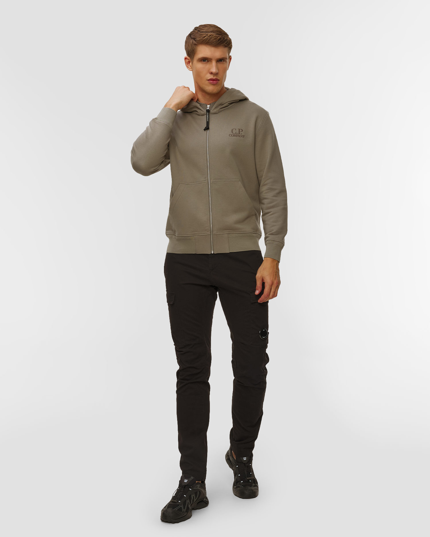 Pánska mikina C.P. Company Diagonal Raised Fleece Hooded Full Zip Sweatshirt béžová