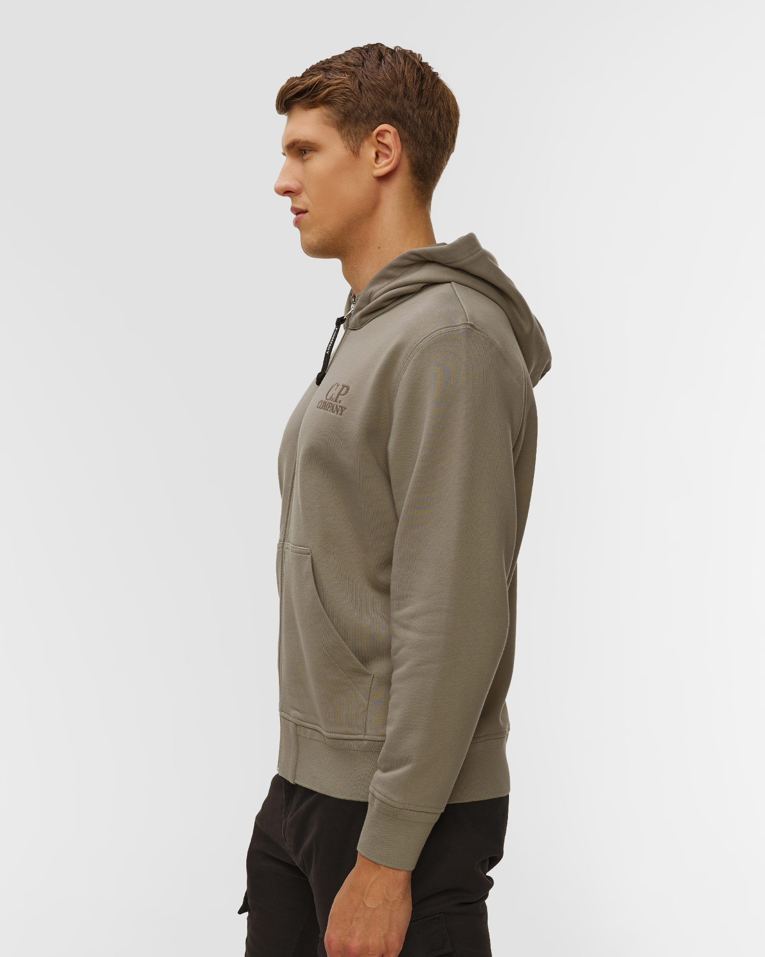 Pánska mikina C.P. Company Diagonal Raised Fleece Hooded Full Zip Sweatshirt béžová